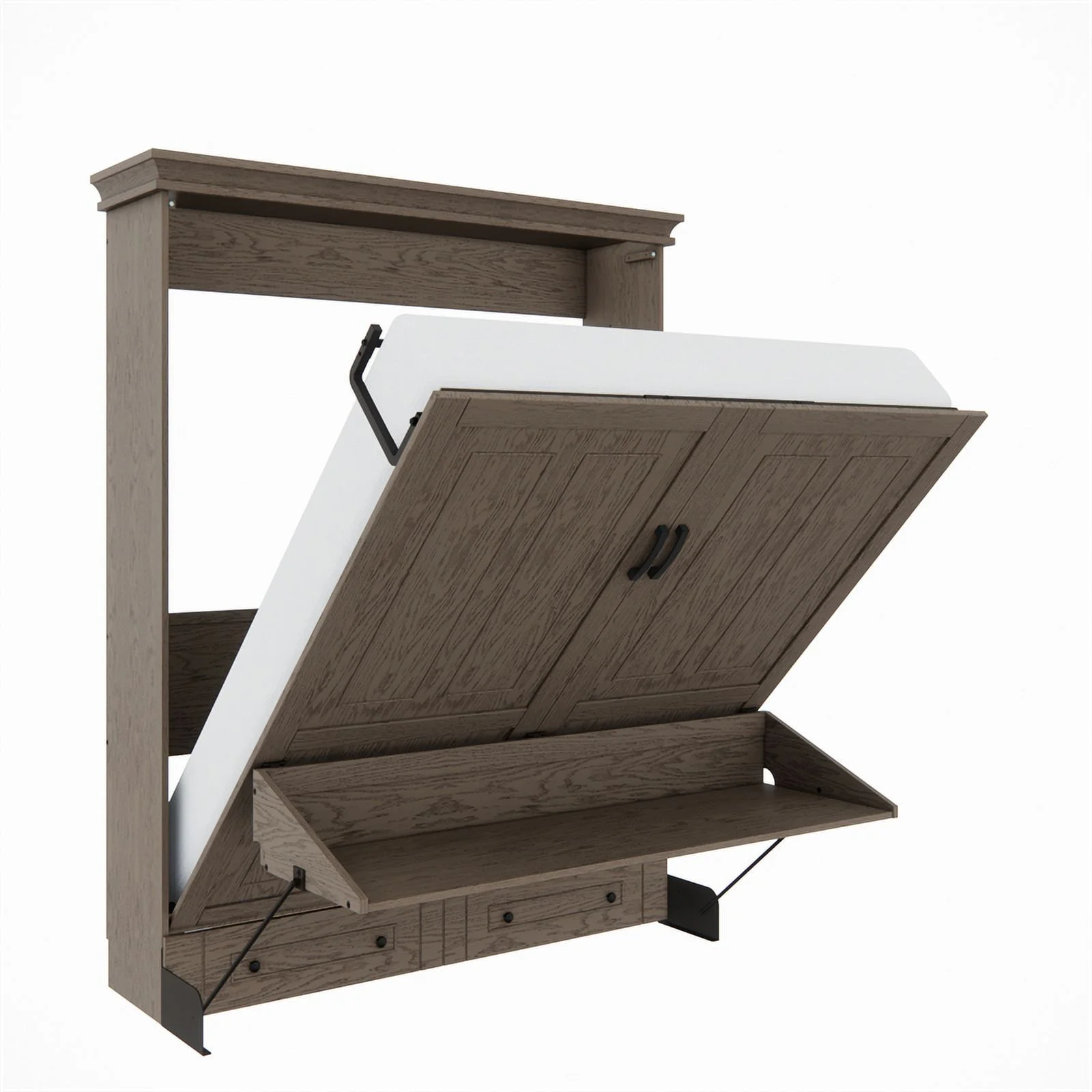 RoomAndLoft Windsor Queen Size Solid Wood Murphy Wall Desk Bed in Gray