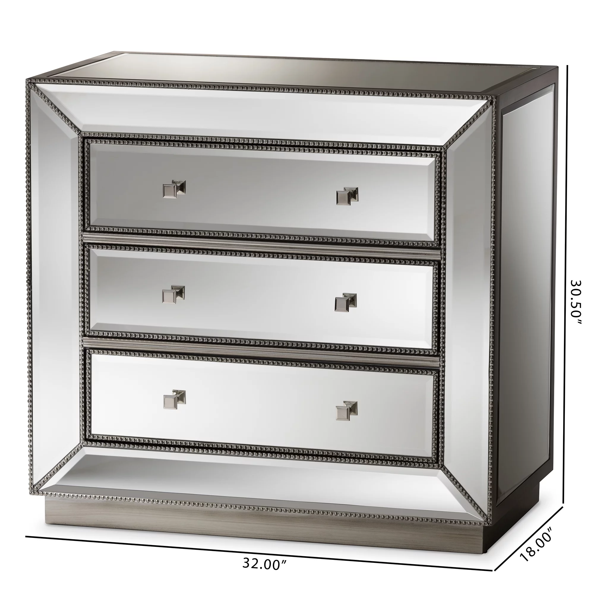 Baxton Studio Edeline Hollywood Regency Glamour Style Mirrored 3-Drawer Cabinet