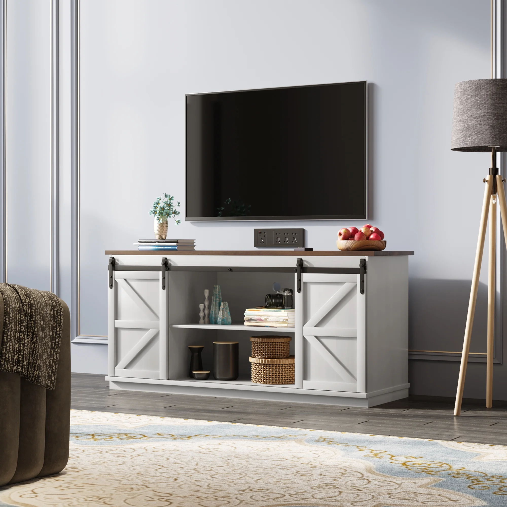 Furmax Modern Farmhouse Barn Door TV Stand for TVs up to 65