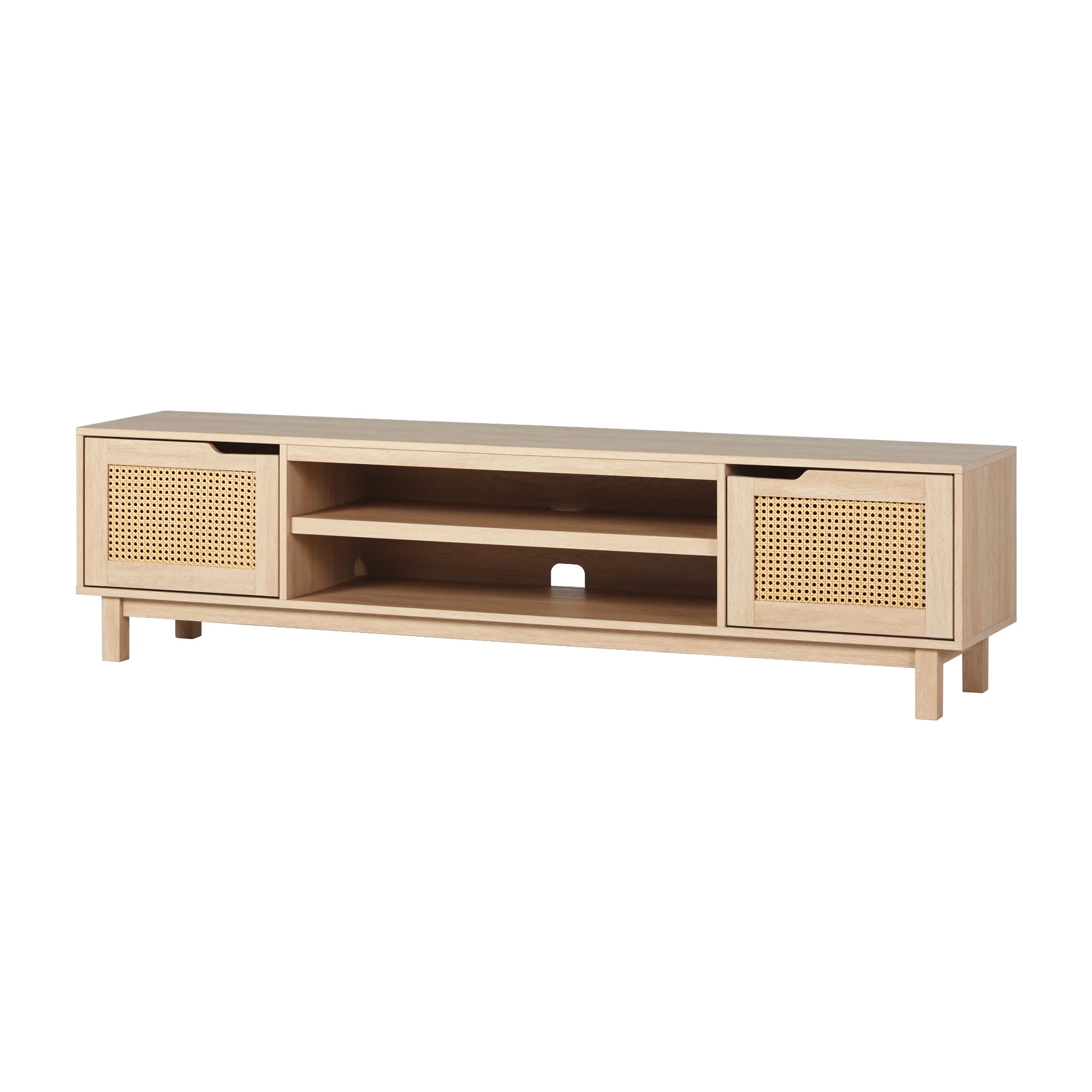 Walker Edison Boho 2-Door Rattan TV Stand for TVs up to 80”, Coastal Oak