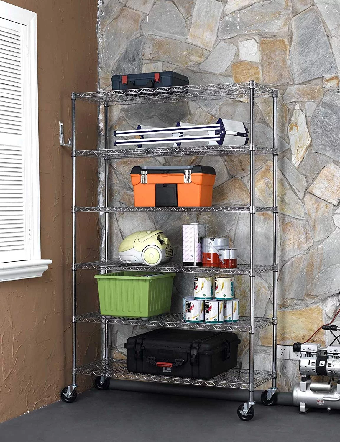 NSF Wire Shelving Unit Heavy Duty Garage Storage Shelves Large Black Metal Shelf Organizer 6-Tier Height Adjustable Commercial Grade Storage Rack 6000 LBS Capacity on 4