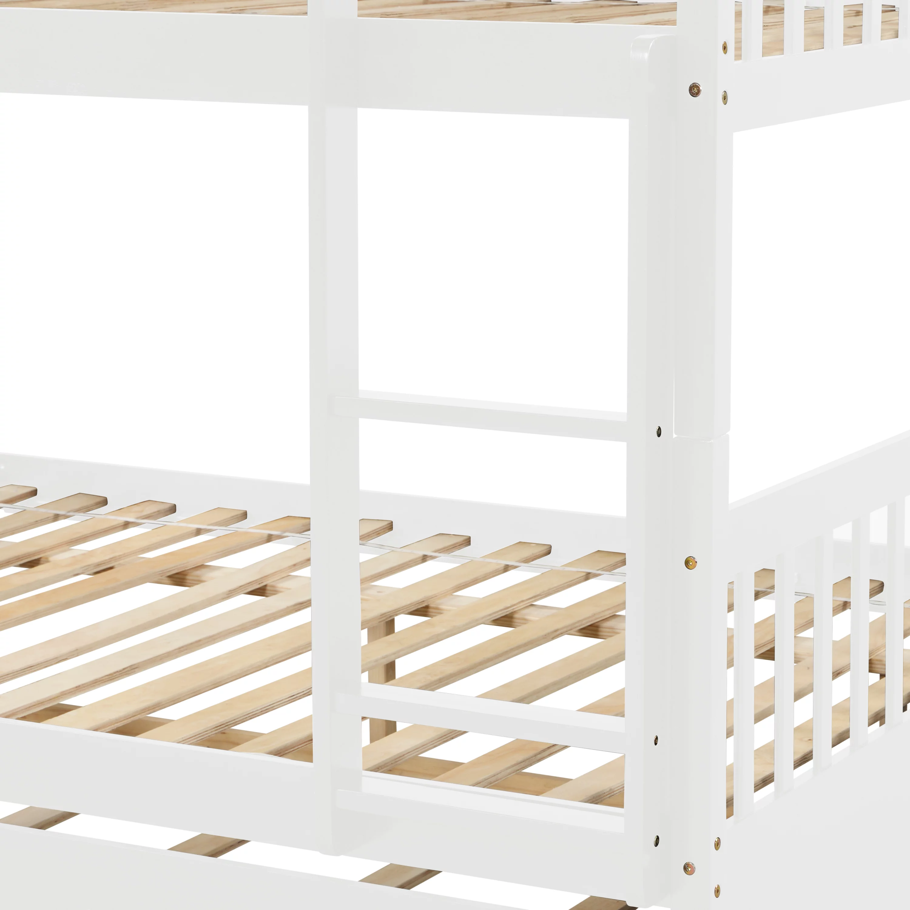 Bellemave Full Over Full Bunk Bed with Trundle,Wooden Trundle Bed Frame with Ladder,Convertible to 2 Platform Beds for Kids Teens Adults(White)