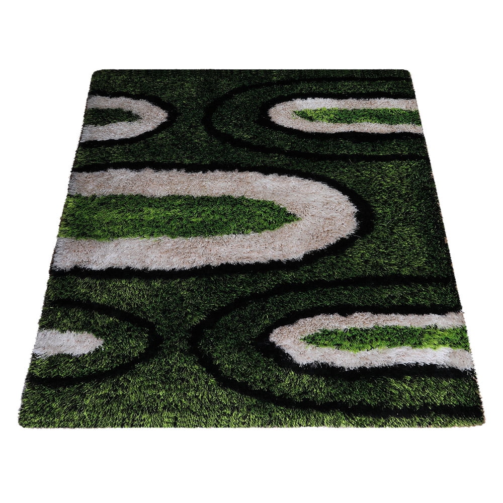 RUGSOTIC CARPETS HAND TUFTED SHAG POLYESTER ECO-FRIENDLY AREA RUGS - 5'x8', Rectangle, Green Beige, Plain Solid Design, High Pile Thick Handmade Anti Skid Area Rugs for Living Room, Bed Room K00111