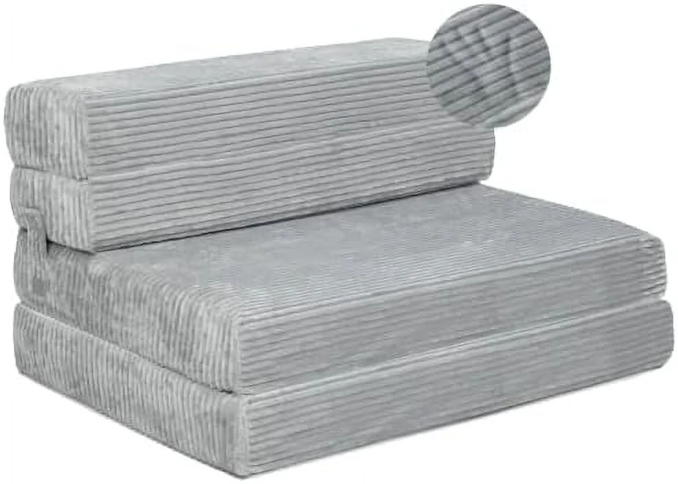 YZboomLife Tri Folding Sofa Mattress  2024 Edition  Memory Foam Foldable Mattress with Ultra Soft & Washable Ribbed Fur Cover  Twin Size (Grey)