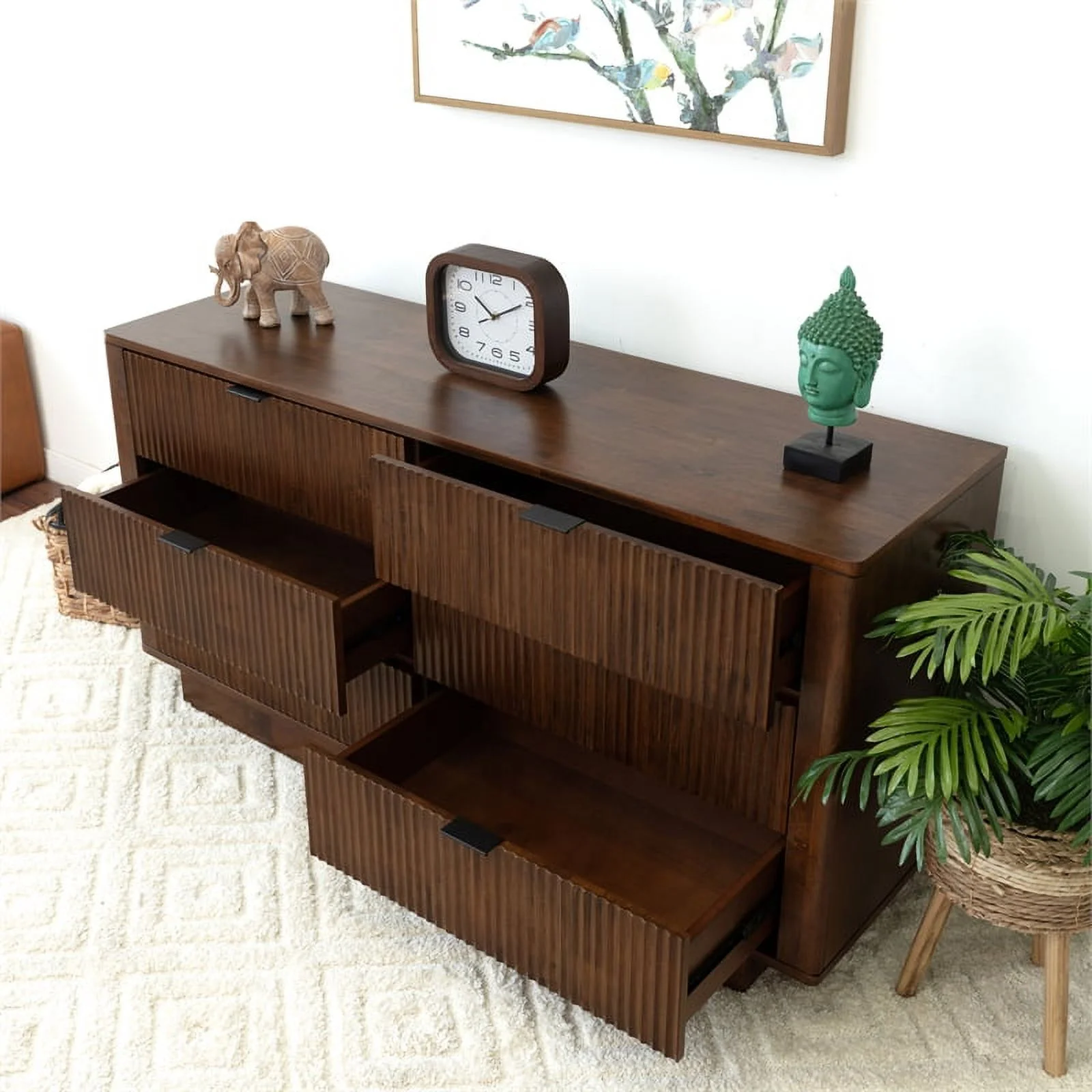 Carla Mid Century Modern Solid Wood Walnut Dresser with 6 Drawers