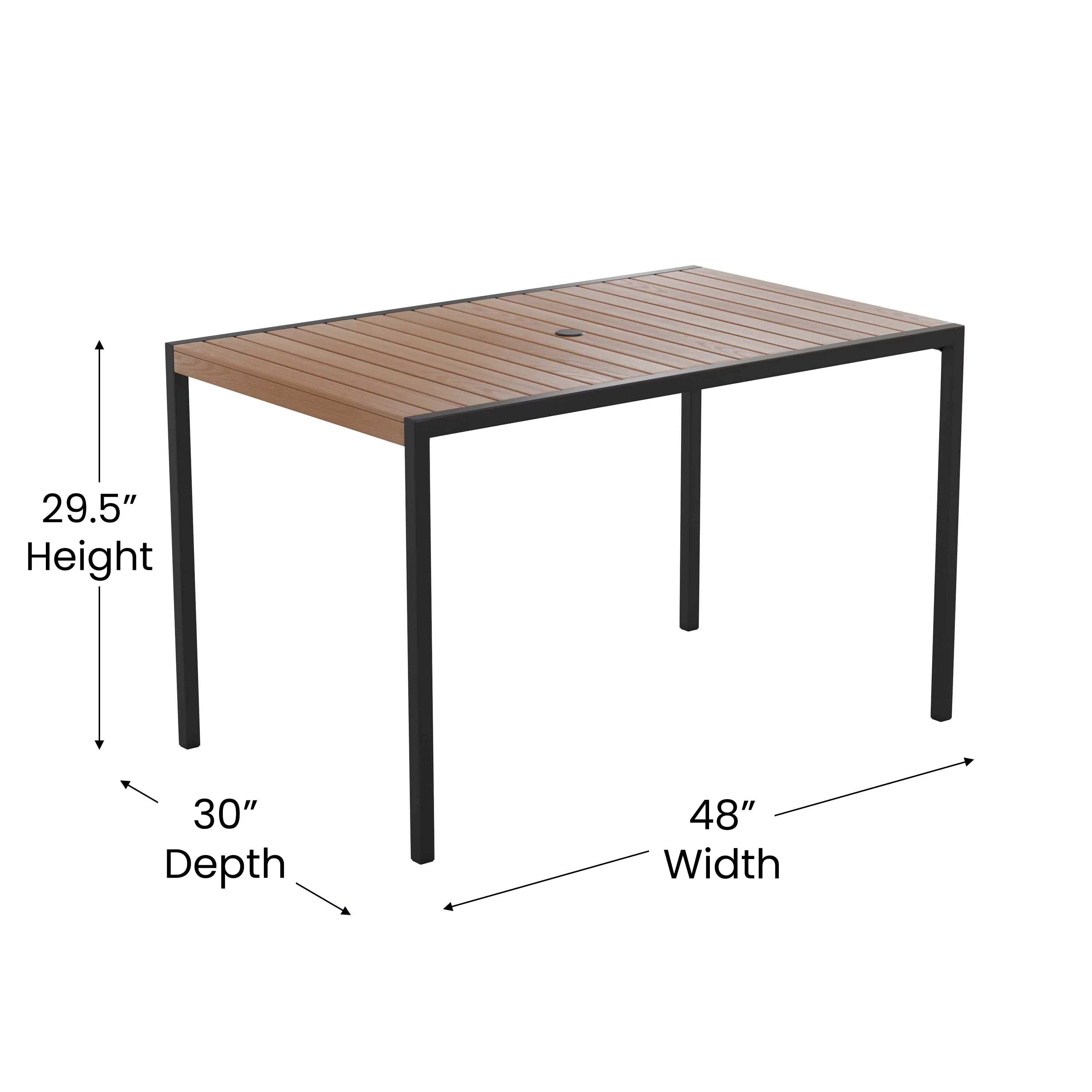 BizChair 7 Piece Outdoor Patio Dining Table Set with 4 Synthetic Teak Stackable Chairs, 30