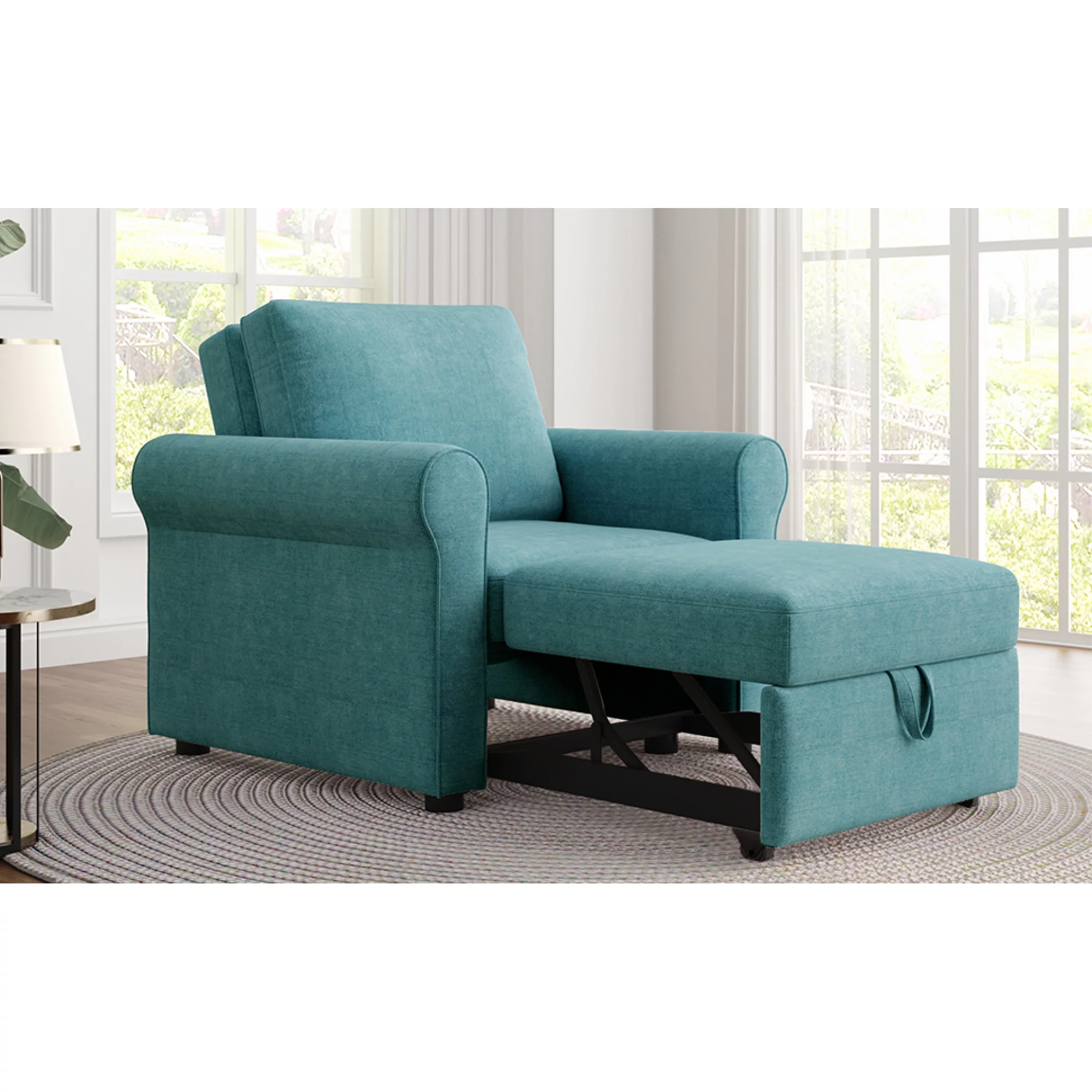 Modern Style 3-in-1 Sofa Bed Chair, Teal, Convertible Sleeper Chair Bed, Metal Frame, High Density Foam