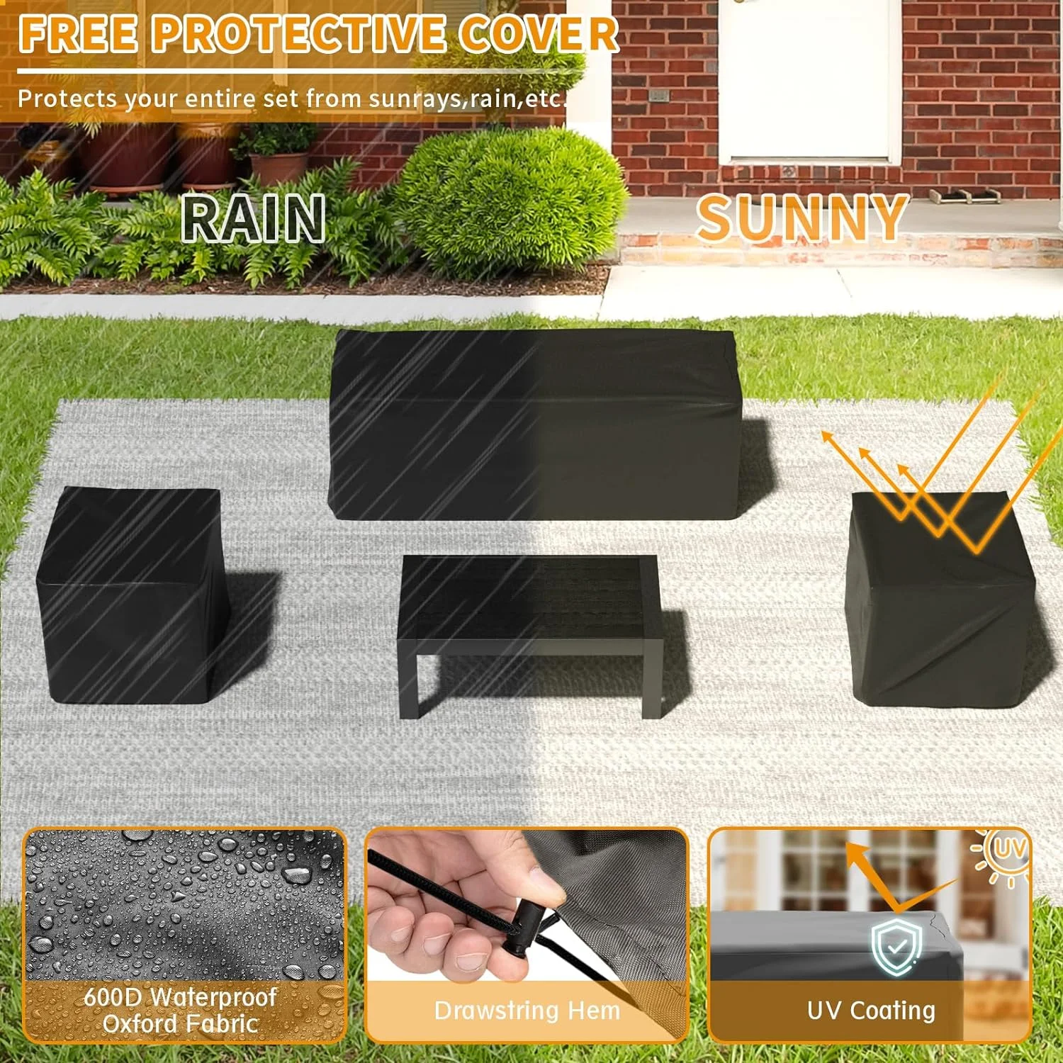 Poteban Aluminum Patio Furniture,Outdoor Metal Sectional Sofa with Table and Waterproof Covers,Grey Modern Patio Furniture Set for Garden Backyard (6-Piece)