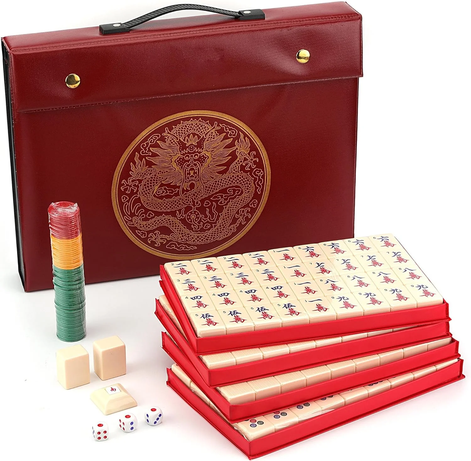 Chinese Mahjong X-Large 144 Numbered White Ivory Color Melamine Tiles 1.5 Inch Large Tile with Carrying Travel Case Pro Complete Game Set -( Majiang,Mah Jong, Mahjongg, Mah-Jong)
