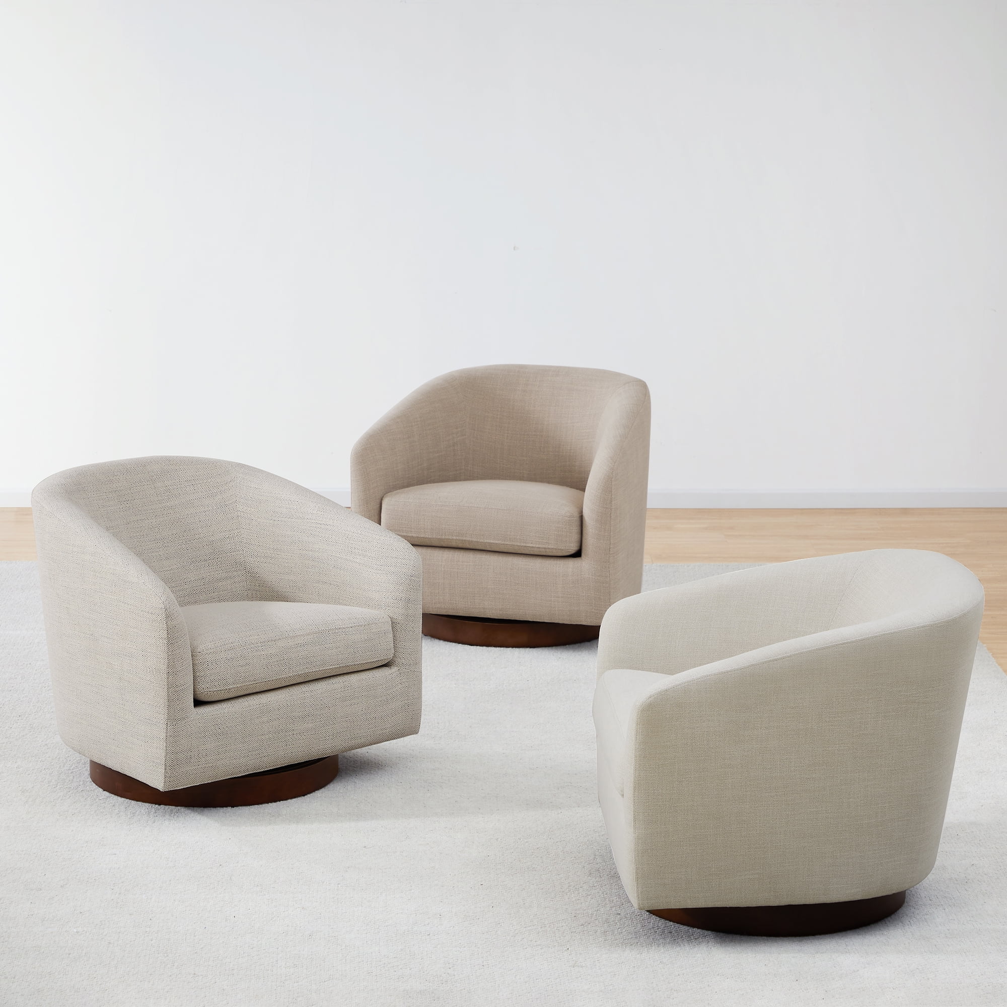 CHITA Swivel Accent Chair Set of 2, Fabric Round Barrel Arm Chair Living Room, Ivory White