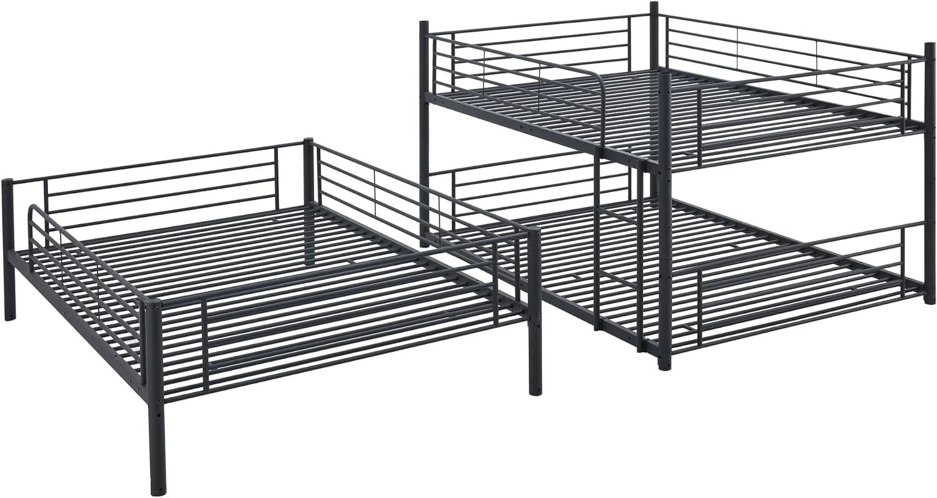 Tabaray Triple Beds Full-Full-Full Floor Bunk Bed with 2 Convertible Ladders and Iron Slats, Steel Bedframe with Guardrails for Teens Adults Boys Girls (Grey)