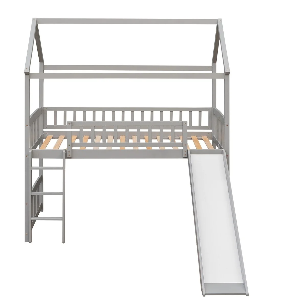 MERAX  Twin House Bed Loft Bed with Slide Grey