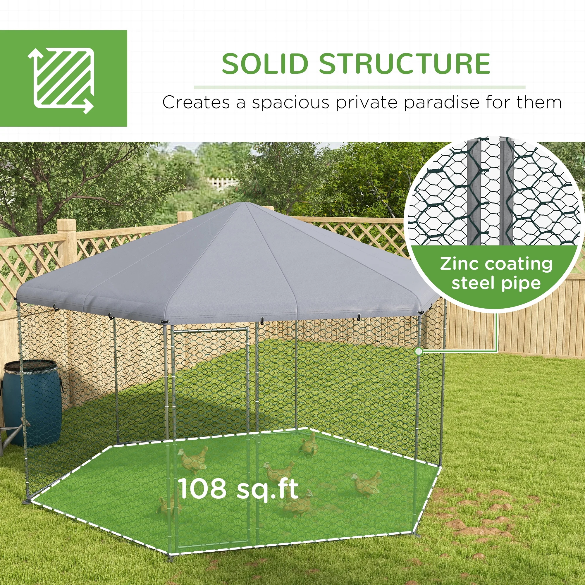 PawHut 13.1 ft x 11.4 ft Chicken Coop for 10-15 Chickens, Ducks, Rabbits
