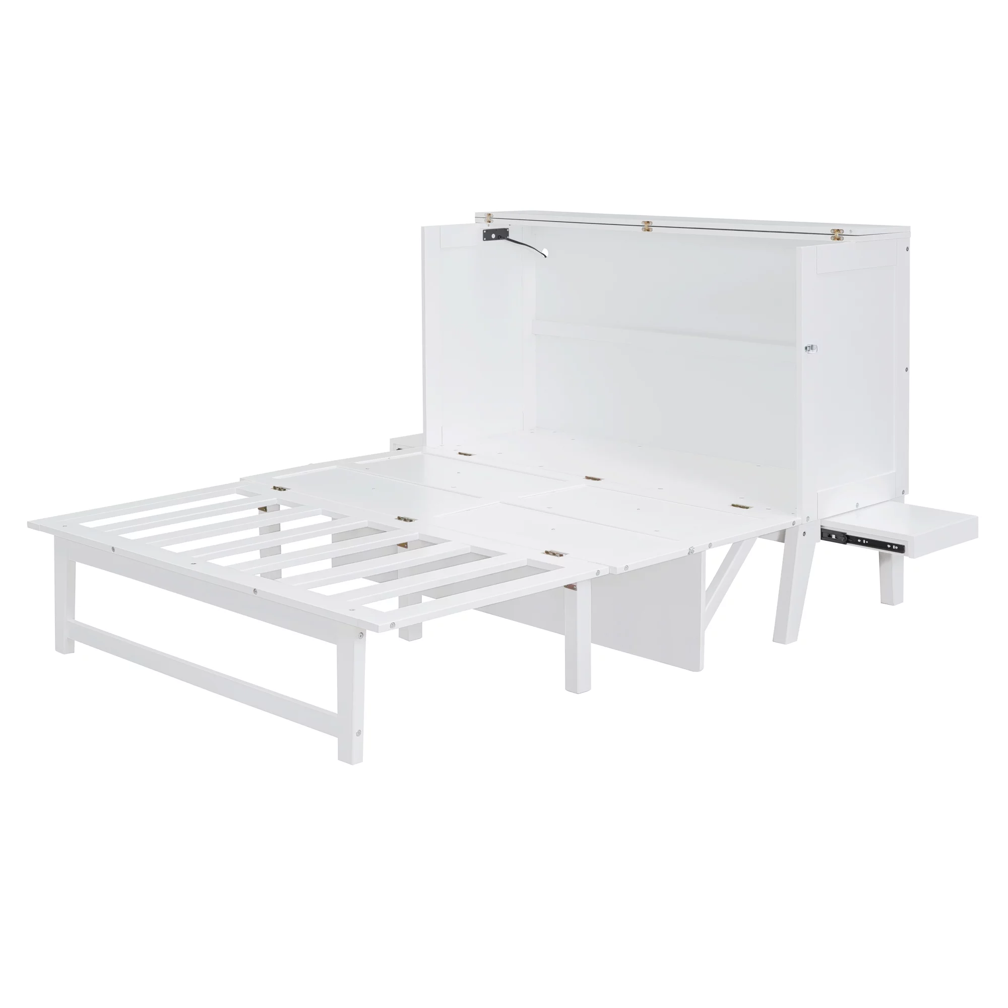 Churanty Queen Size Murphy Bed Wall Beds with USB Port and Shelves,Wood Mobile Murphy Chest Bed Cabinet Bed,White