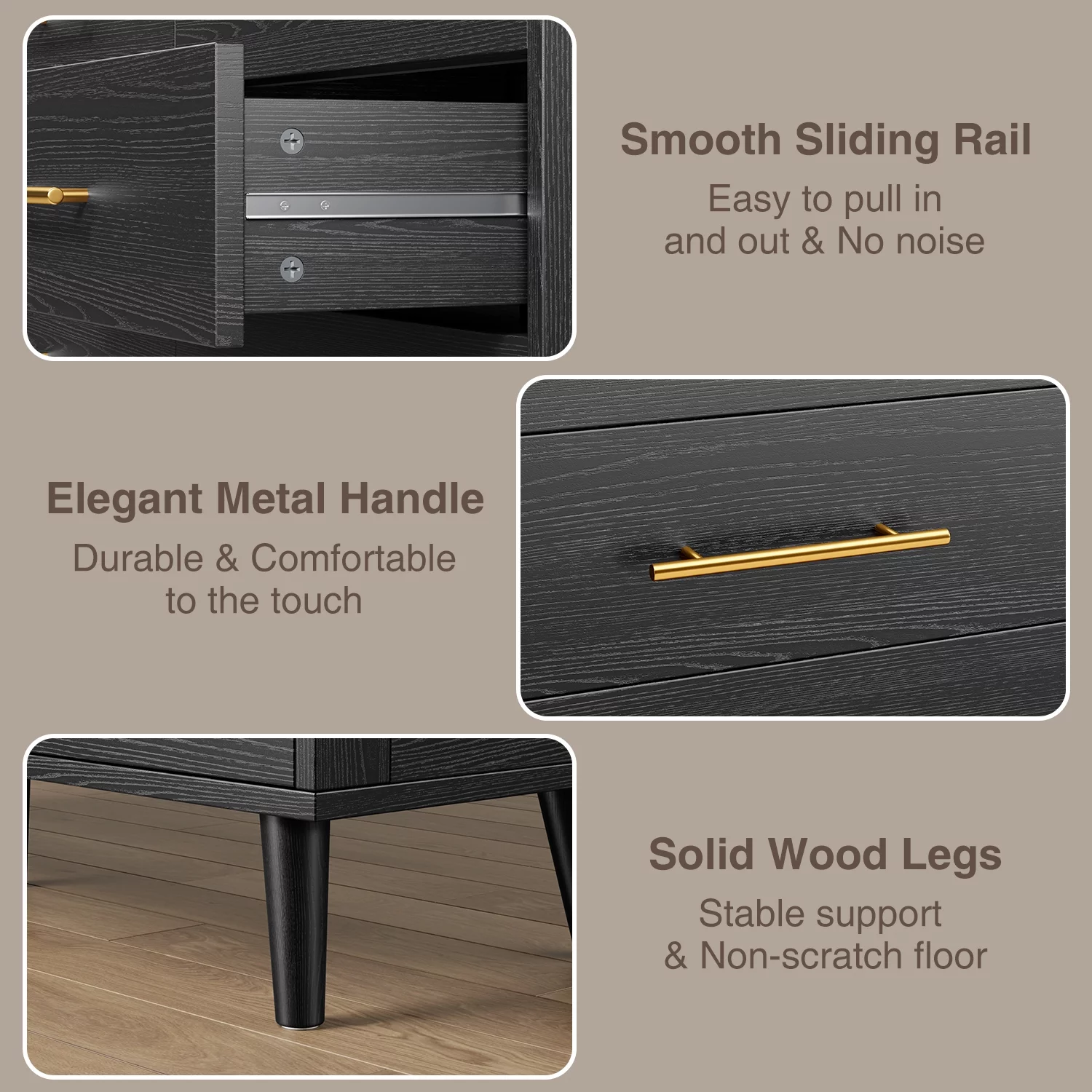 Lofka 5 Drawer Dresser, Tall Wood Dresser,Black