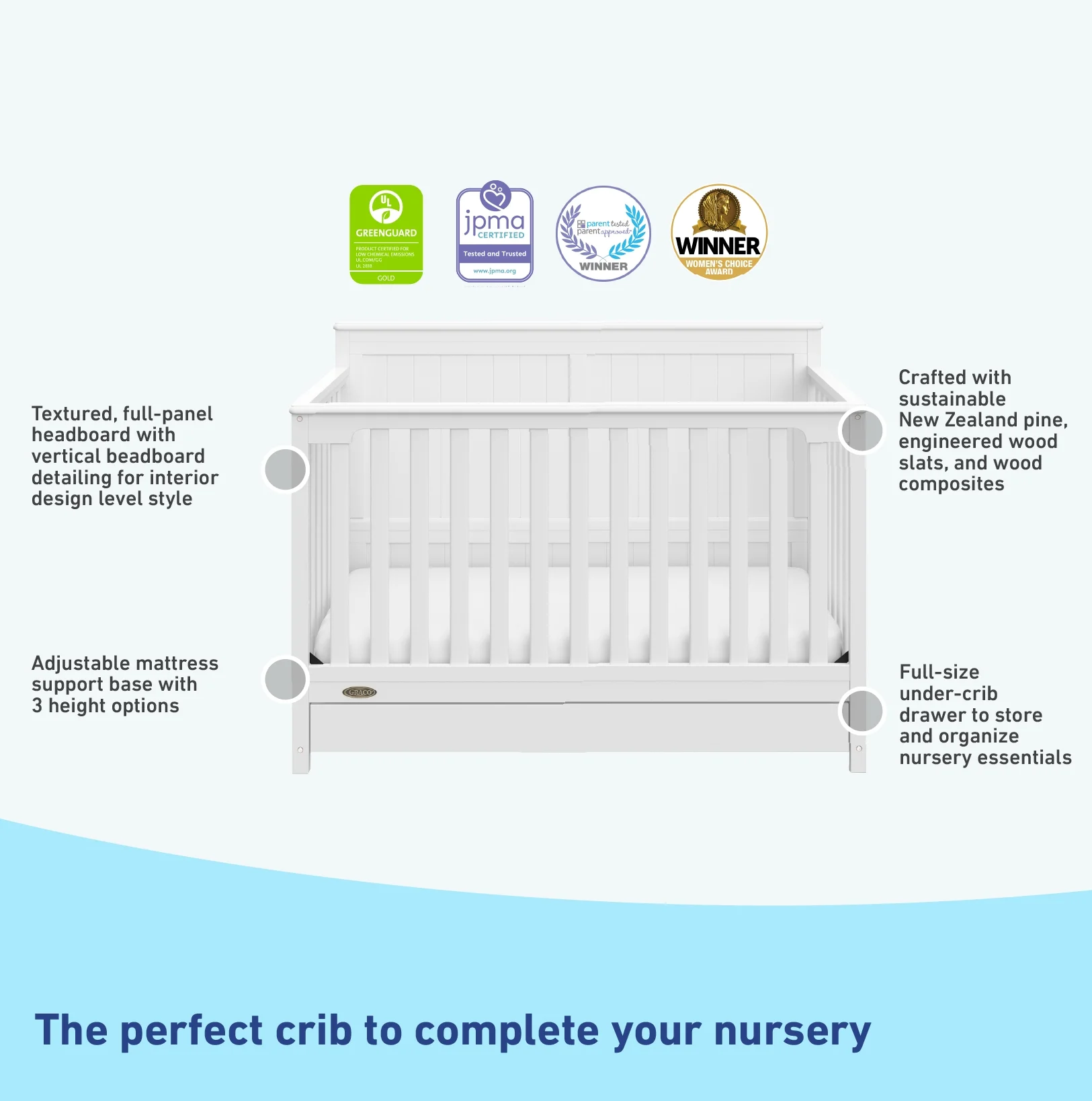 Graco Hadley 5-in-1 Convertible Baby Crib with Drawer, White