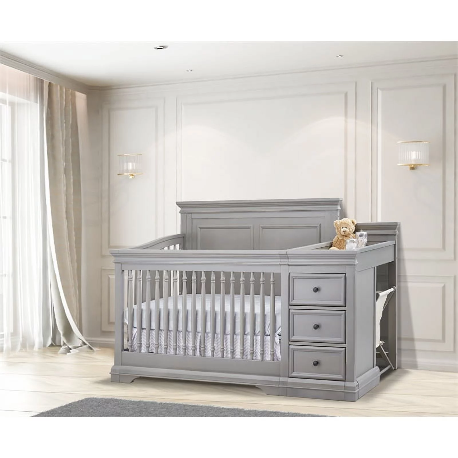 Sorelle Portofino Traditional Wood Crib & Changer in Weathered Gray