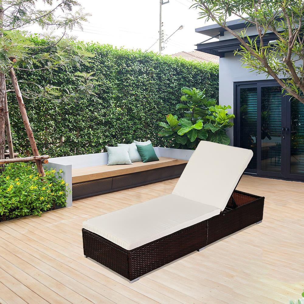 UbesGoo Outdoor Leisure Rattan Furniture Pool Bed / Chaise Chair, Patio Furniture Pool Lounger with Adjustable Backrest, Brown