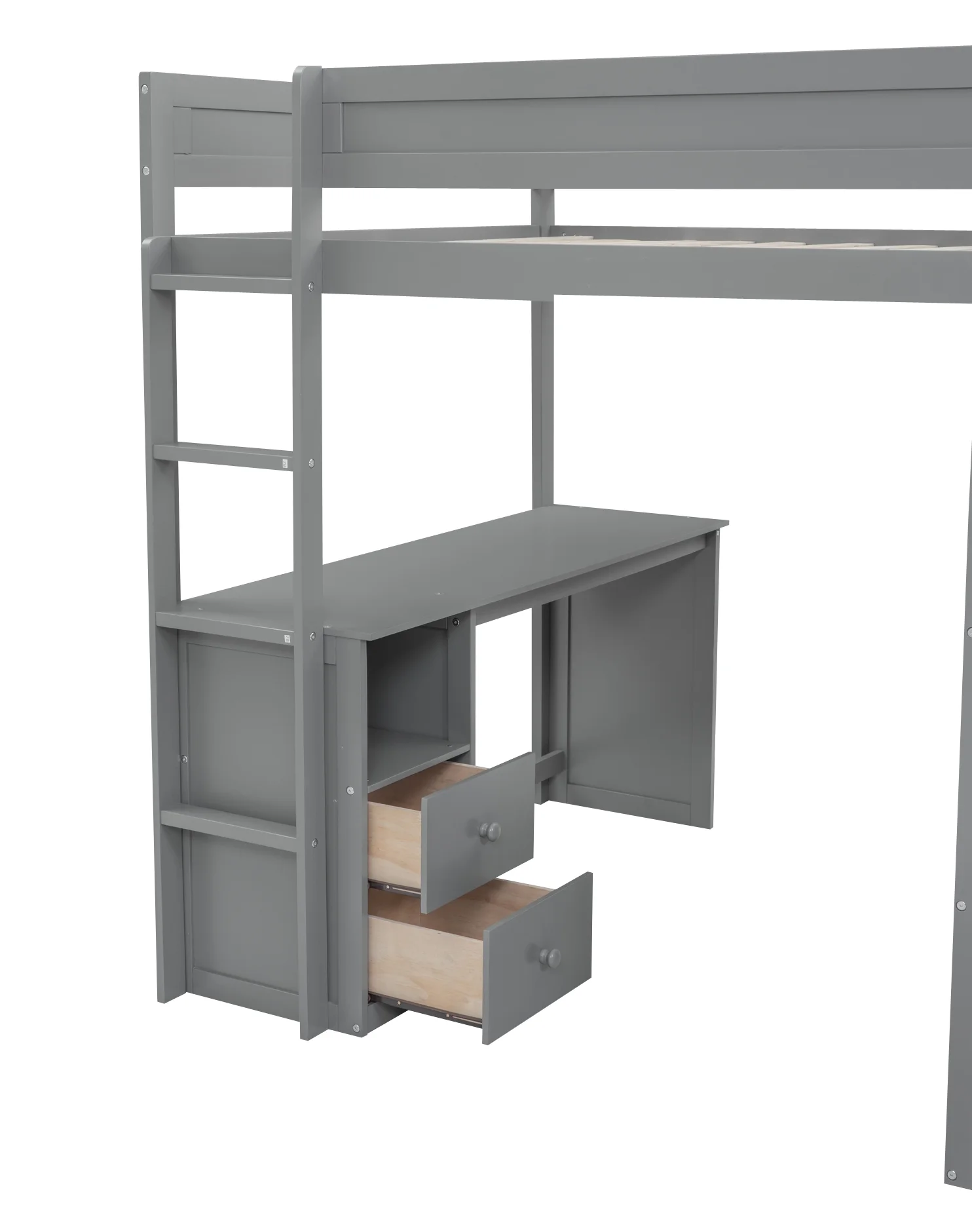 EUROCO Wood Full Size Loft Bed, Storage Desk and Drawers, Wardrobe with Clothes Hanger and Sliding Door for Living Room, Gray
