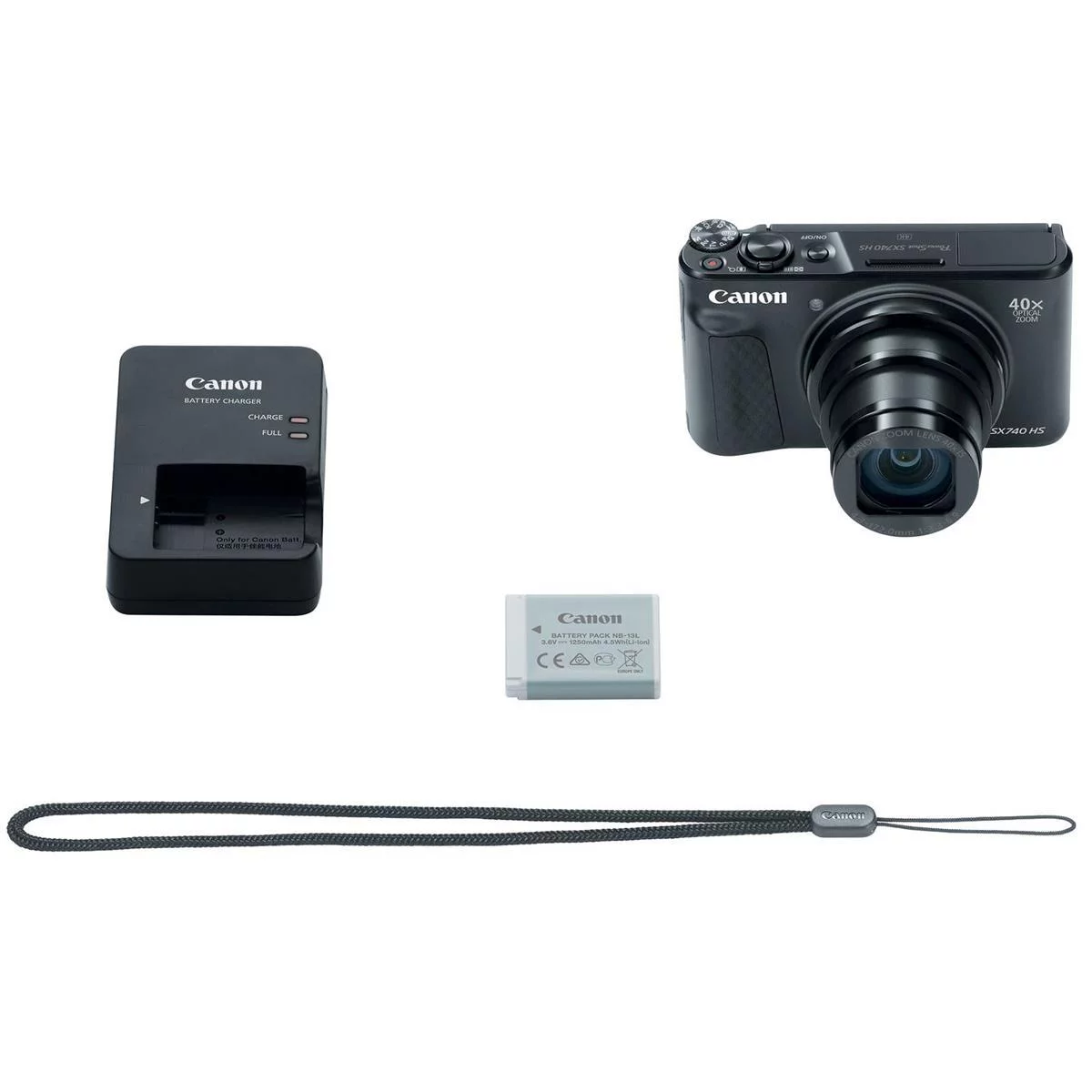 Canon PowerShot SX740 HS Digital Camera (Black) with Deluxe Starter Kit, Pistol Grip Tripod, 64GB Memory Cards - New
