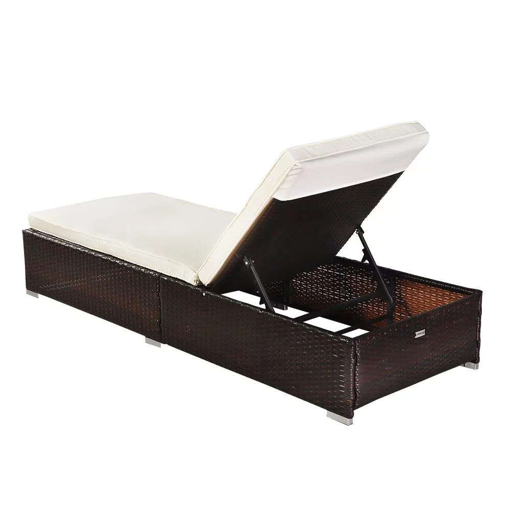 UbesGoo Outdoor Leisure Rattan Furniture Pool Bed / Chaise Chair, Patio Furniture Pool Lounger with Adjustable Backrest, Brown