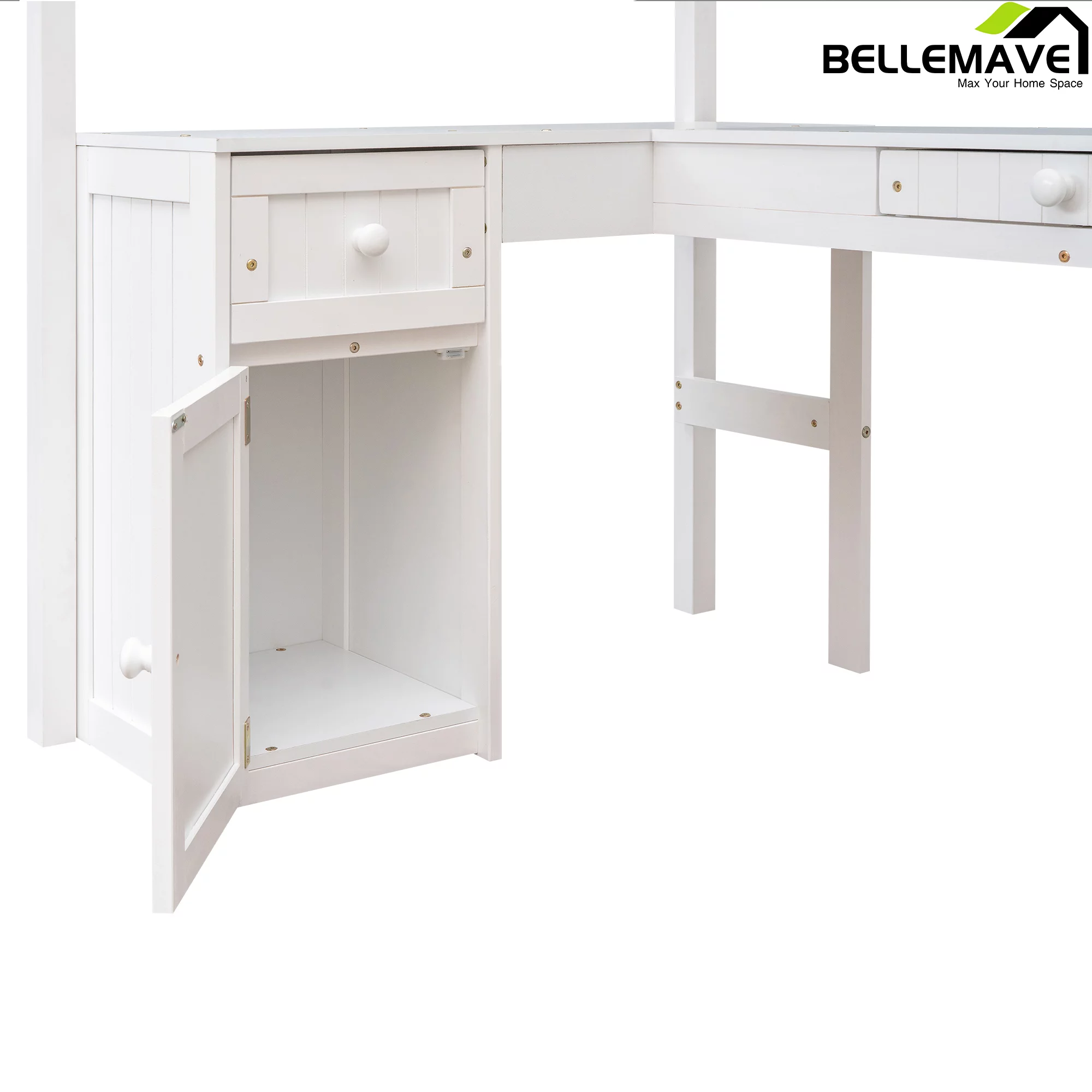 Bellemave Twin Size High Loft Bed with Desk and Drawers for Kids,Wooden Loft Bed Frame with Bookcase Shelves and Storage Cabinet for Kids,Teens,Adults,White