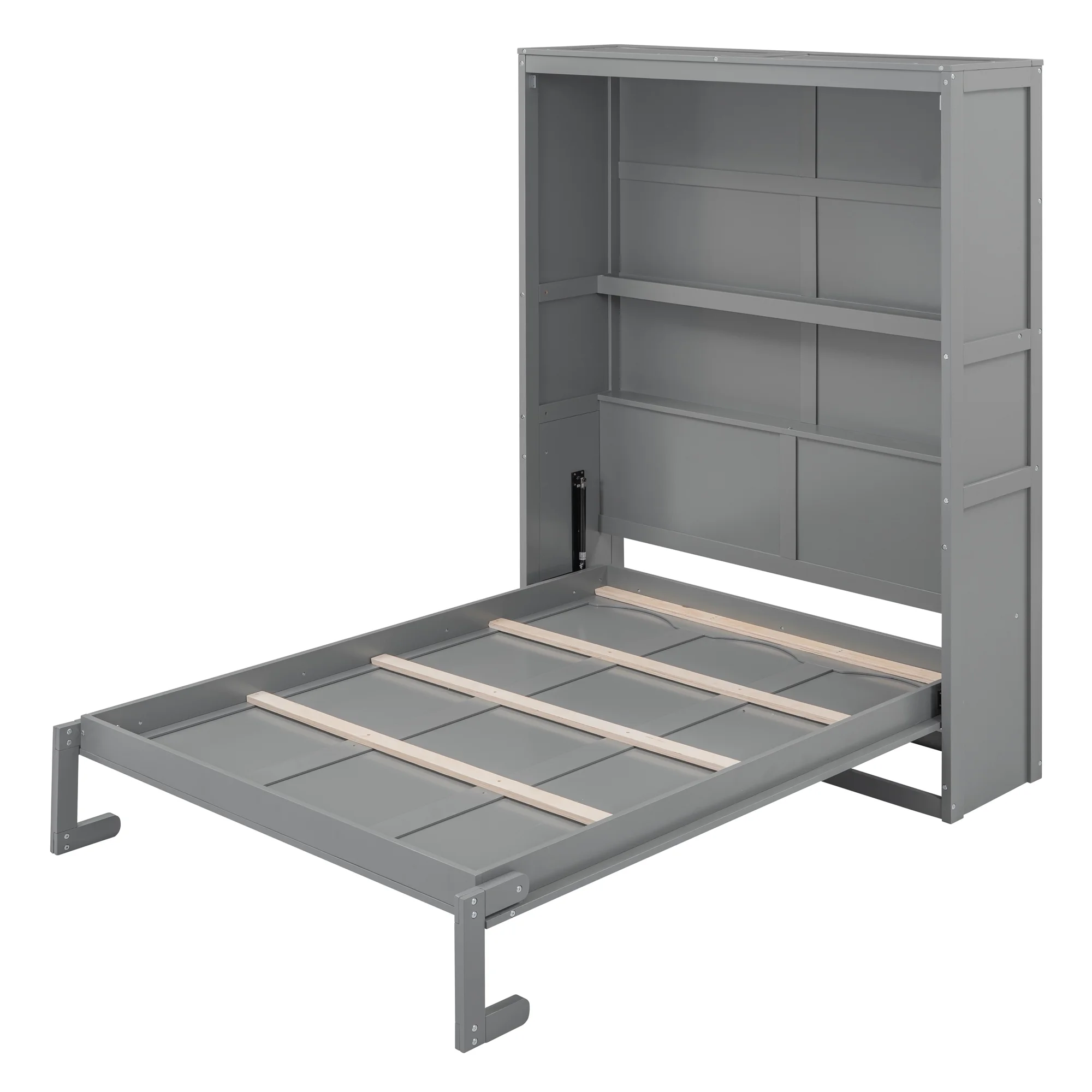 Bellemave Full Size Murphy Bed 68 Inch Wall Bed, Wood Space-Saving Foldable Cabinet Bed, Full Platform Bed Frame for Home Office Bedroom(Gray)