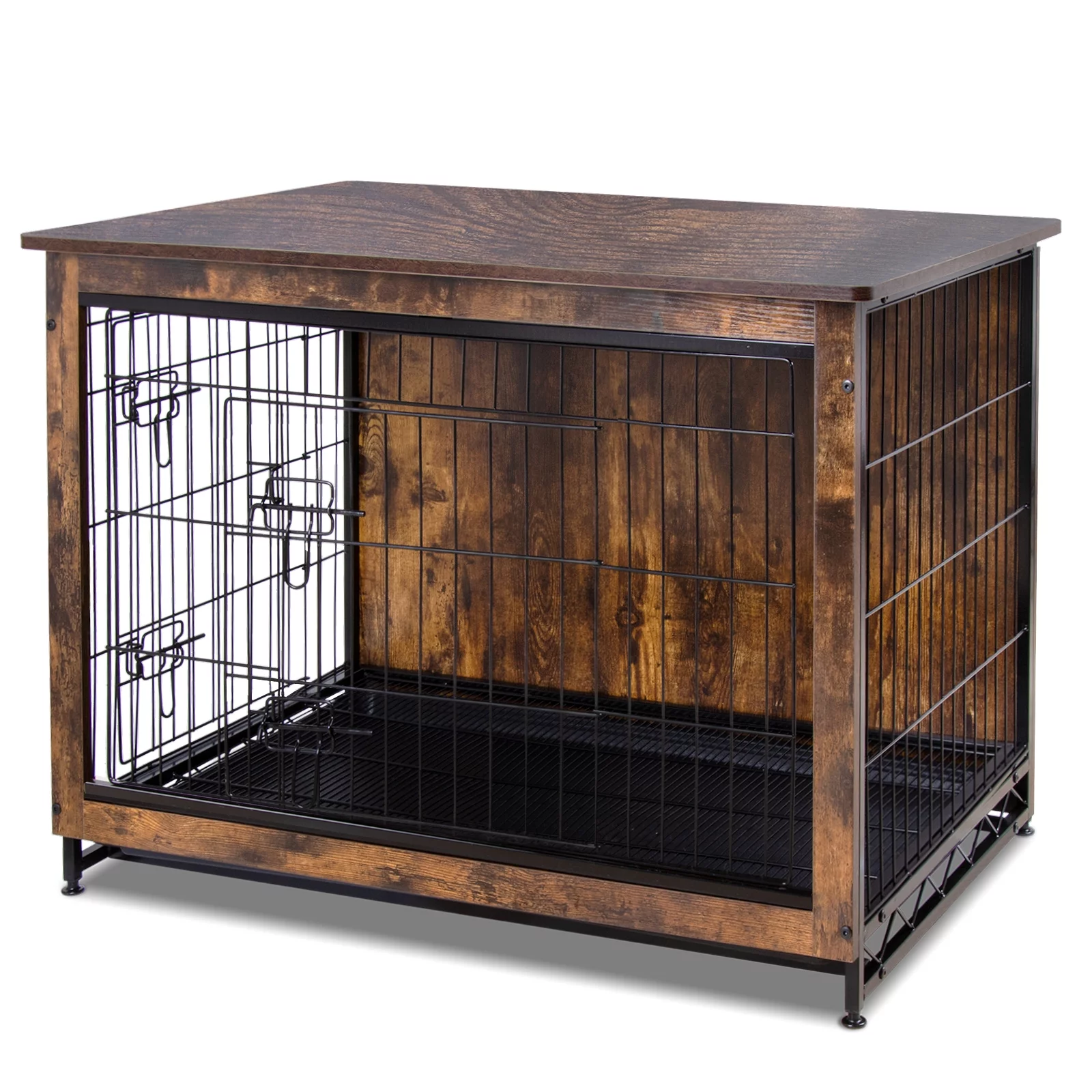 Polar Aurora Dog Crate Furniture, 38.6''Wooden Pet Cage Kennel End Table with 2 Doors and Removable Tray for Small Medium Large Dogs