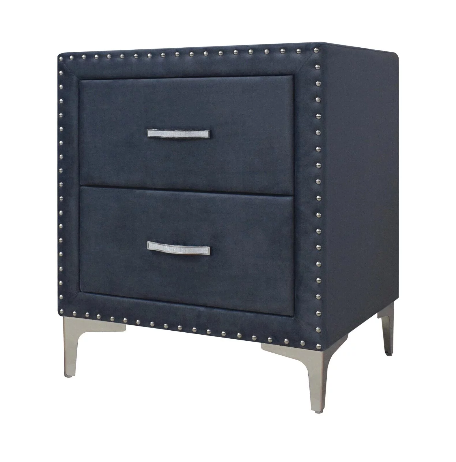 Modern Glamourous 6pc Queen Size Bed Dresser Mirror Nightstands Chest Bedroom Set Dark Gray Velvet Upholstery Furniture