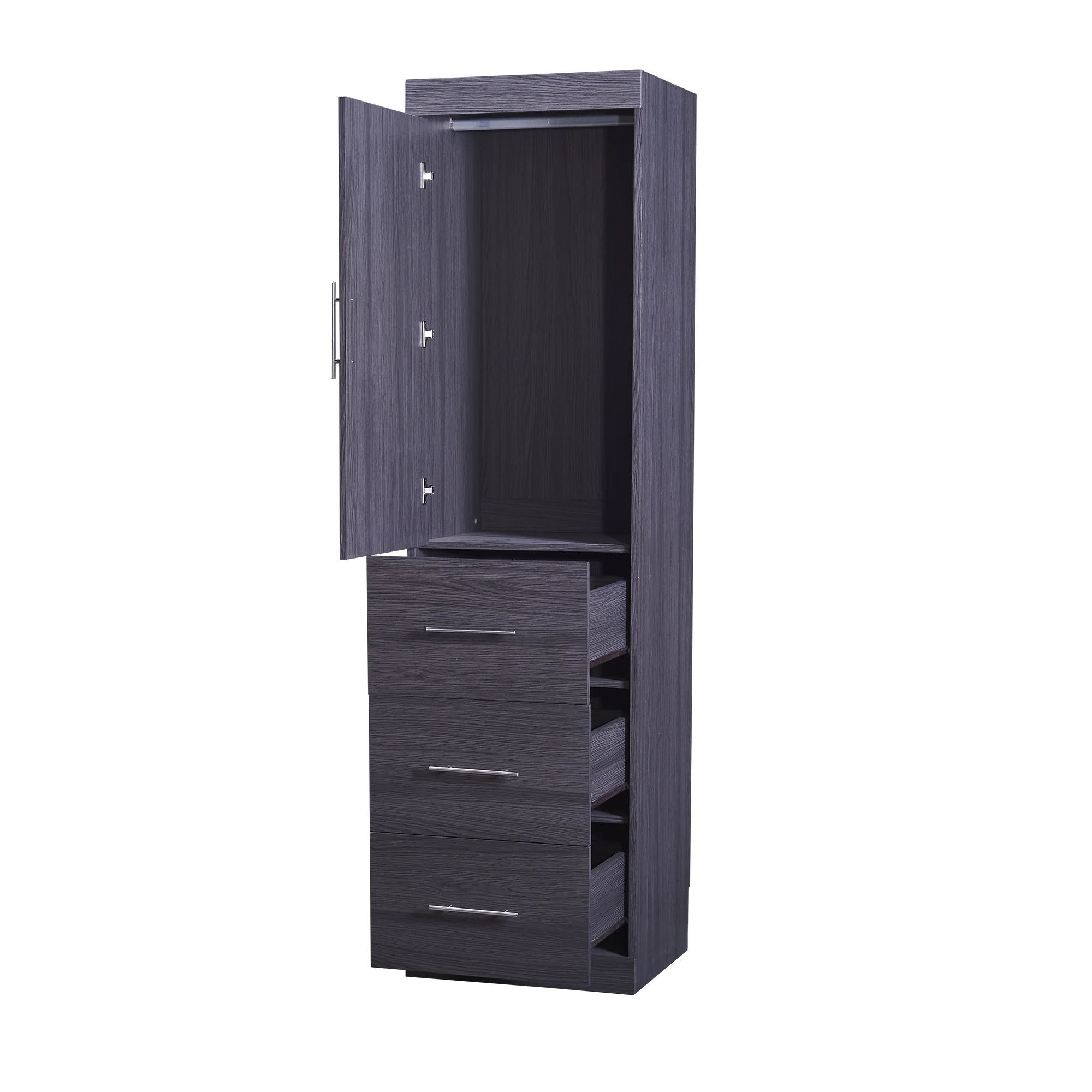 Euroco Wood Full Size Murphy Wall Bed with Wardrobe and Drawers for Living Room, Moveable Wardrobe and Drawers, Space-Saving & Easy Open and Close, Gray