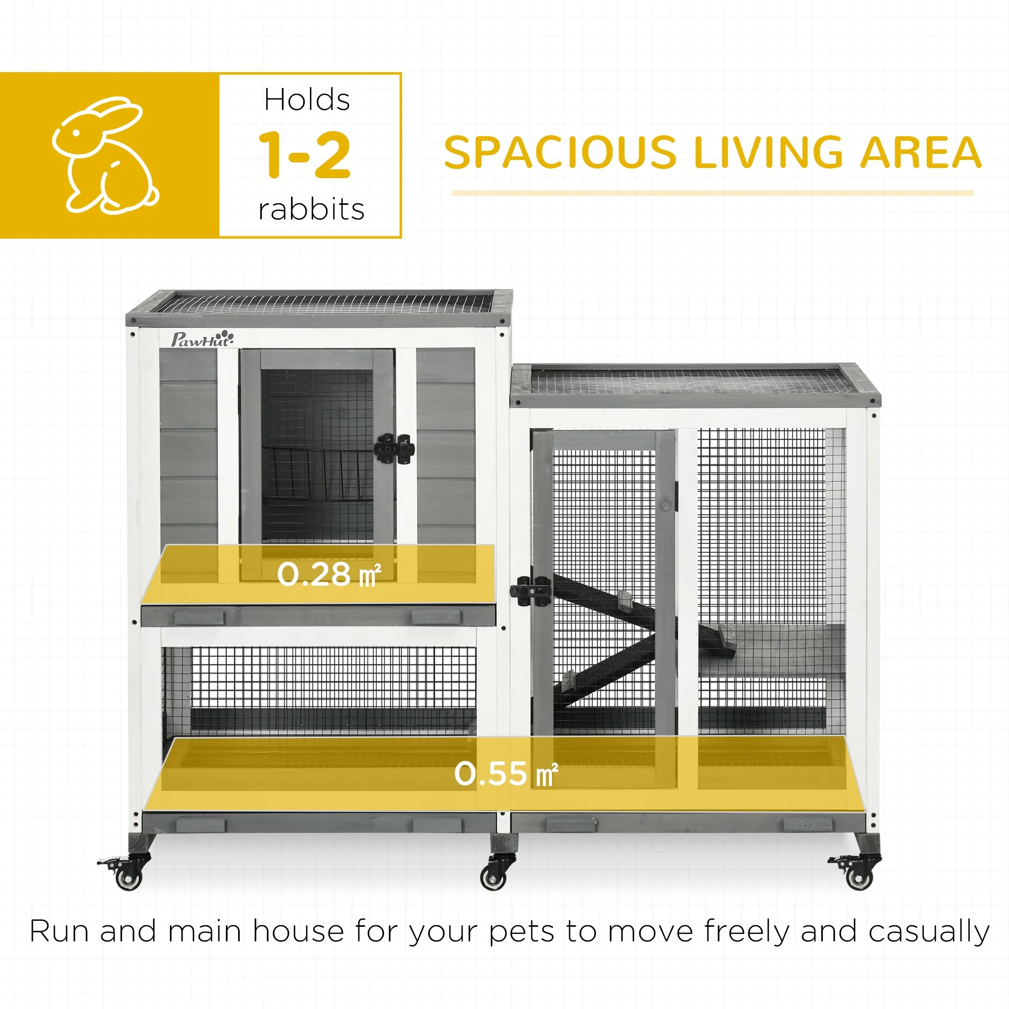 PawHut Three Story Wooden Rabbit Cage Bunny Hutch, Gray