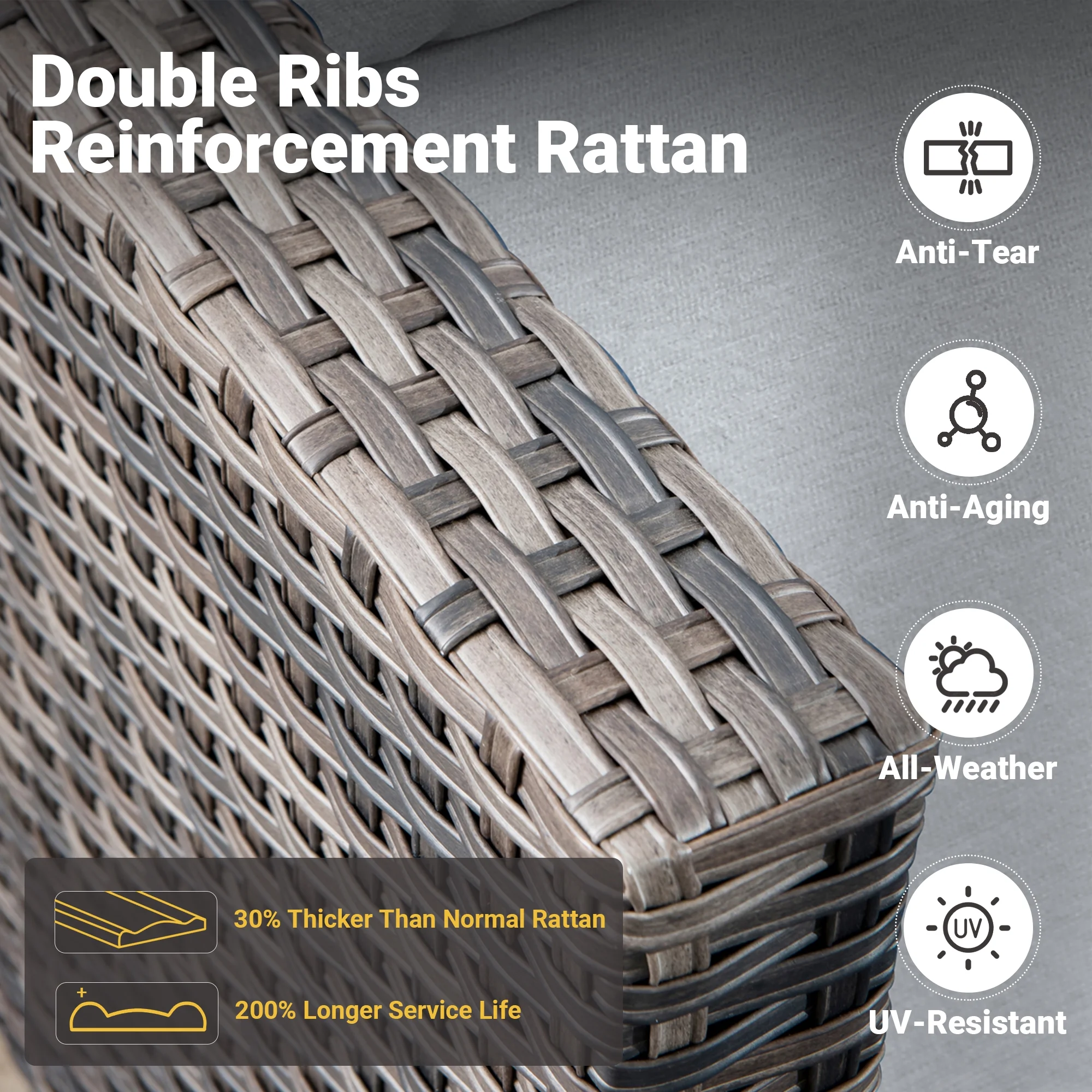 Ovios Patio Furniture Set 8 Pieces All Weather Wicker Conversation Set Outdoor Sectional Couch with Swivel Rocking Chair, Ottomans, Side Table, Light Gray Cushion