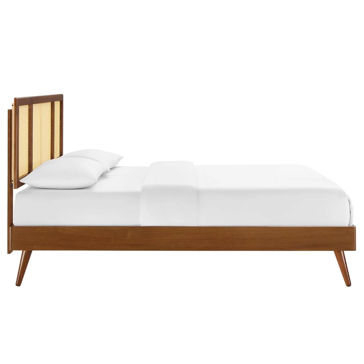 Kelsea Cane and Wood King Platform Bed With Splayed Legs Walnut
