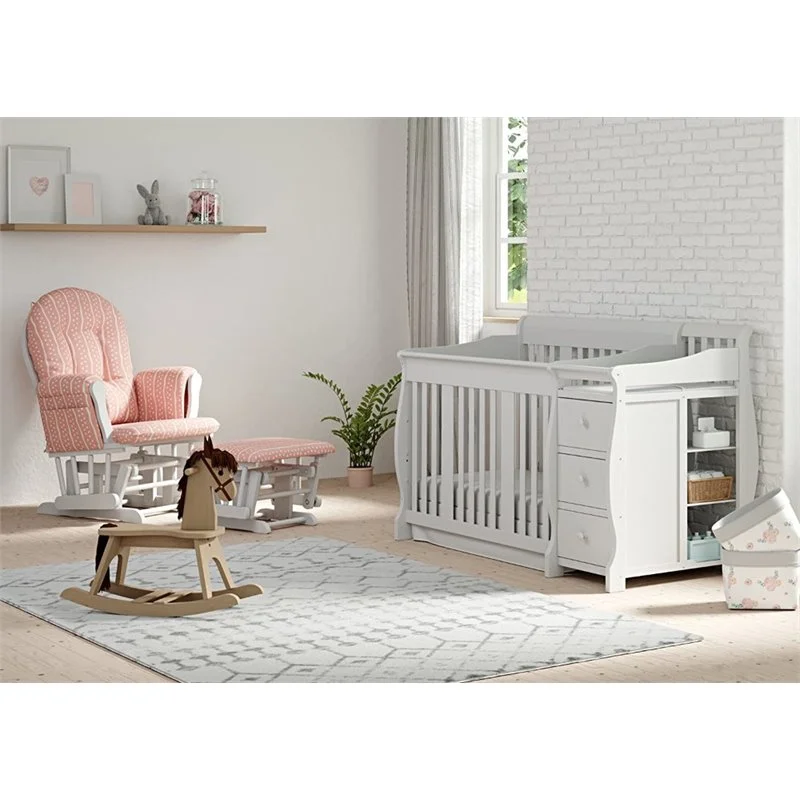 6-Drawer Double Dresser and Baby Crib with Changing Table Set in Pure White