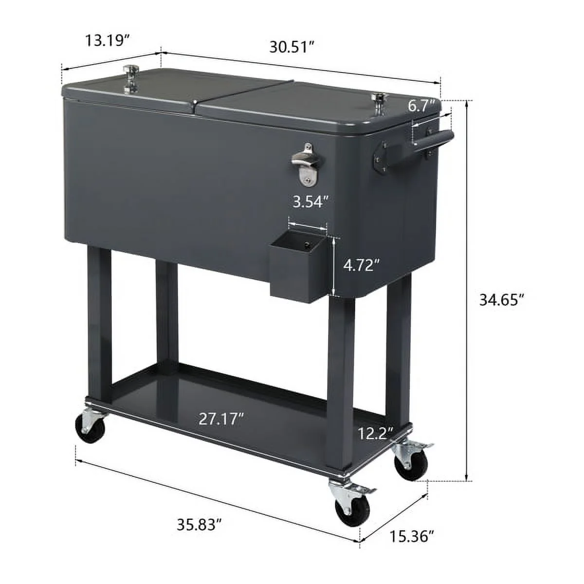 80 Quart Rolling Ice Chest Cooler Cart,Patio Backyard Party Drink Beverage Bar Stand Up Cooler Trolley with Ice Scoop