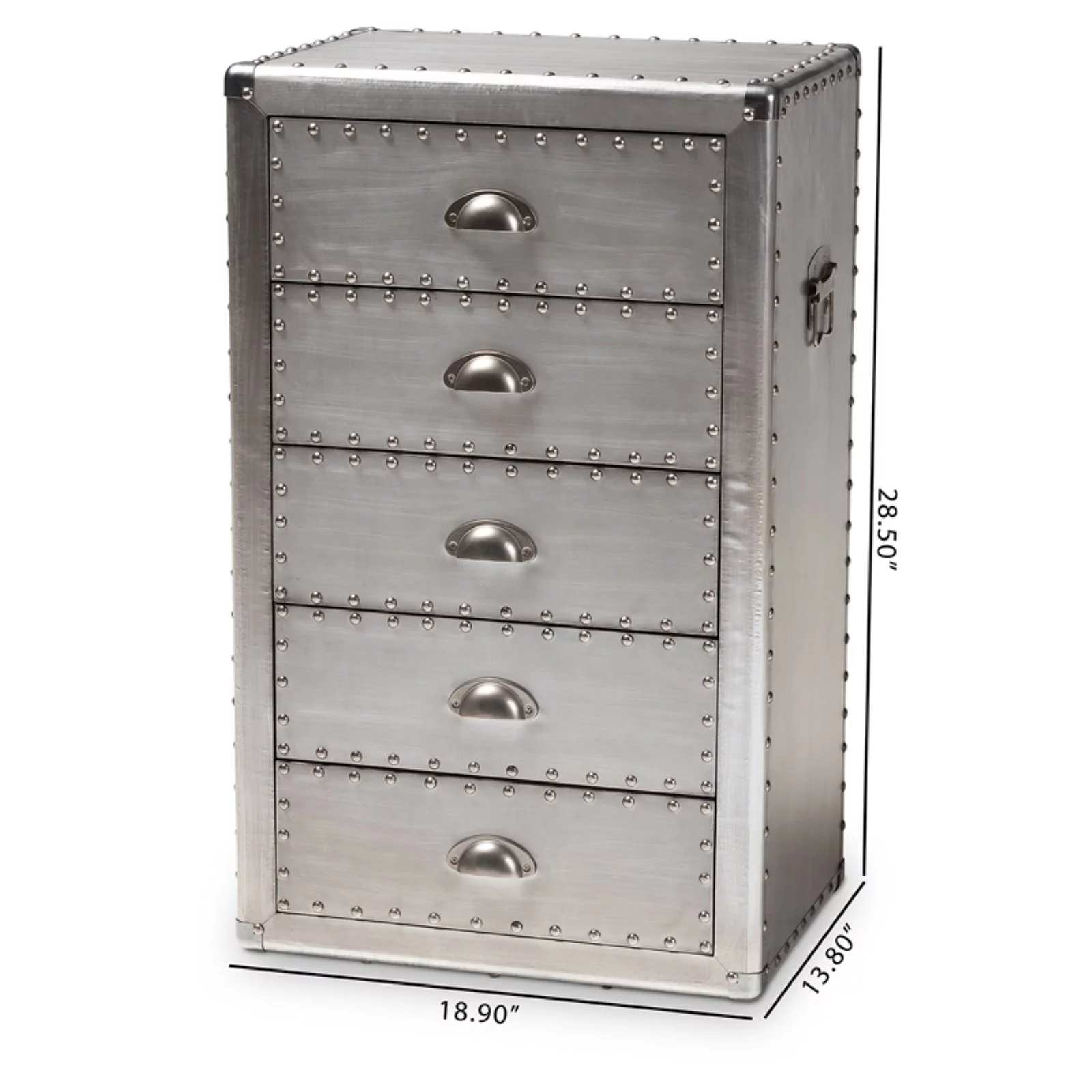 Baxton Studio Davet Mid-Century 5-Drawer Metal Accent Chest in Silver