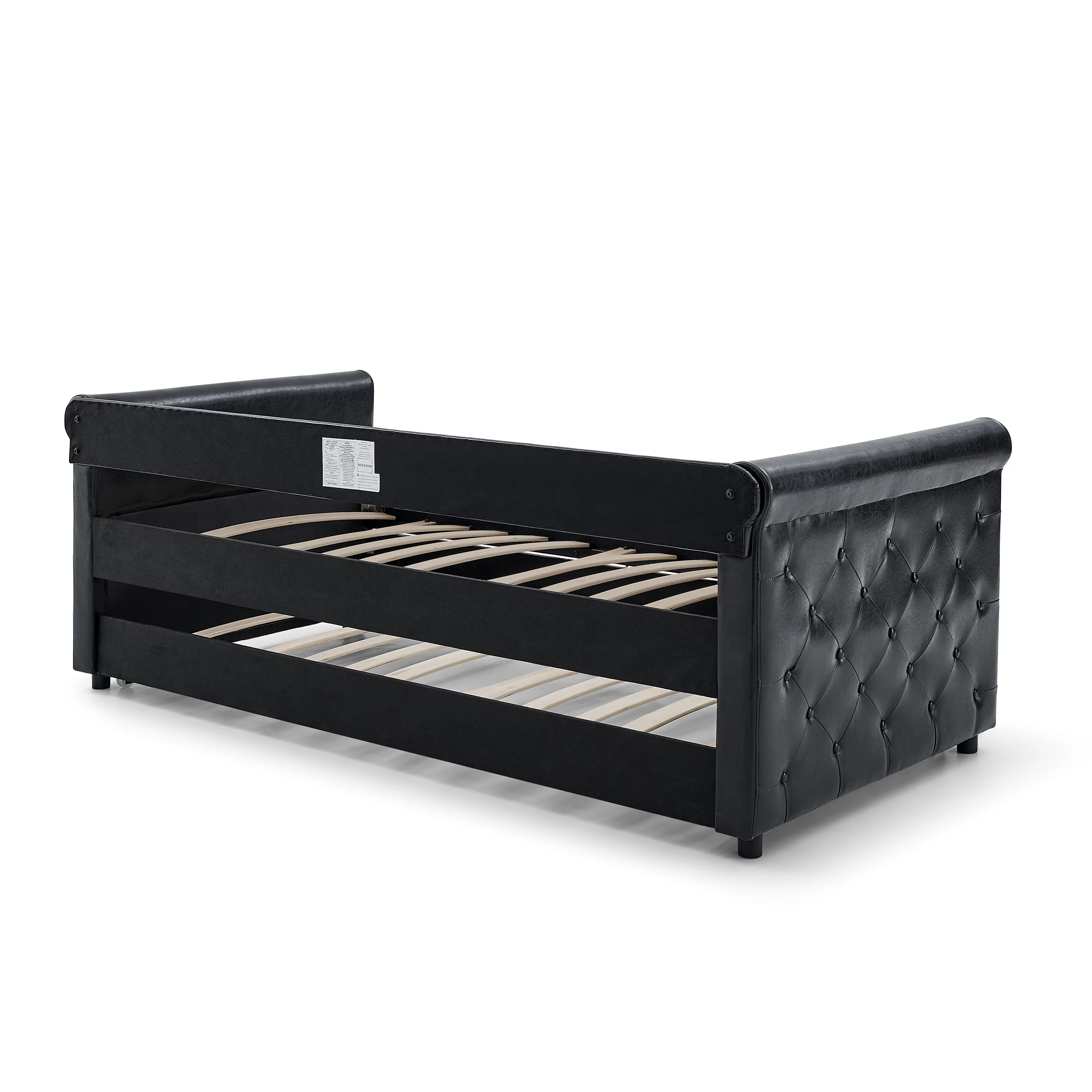 Oaks Aura Daybed with Trundle Upholstered Tufted Sofa Bed, with Button and Copper Nail on Arms