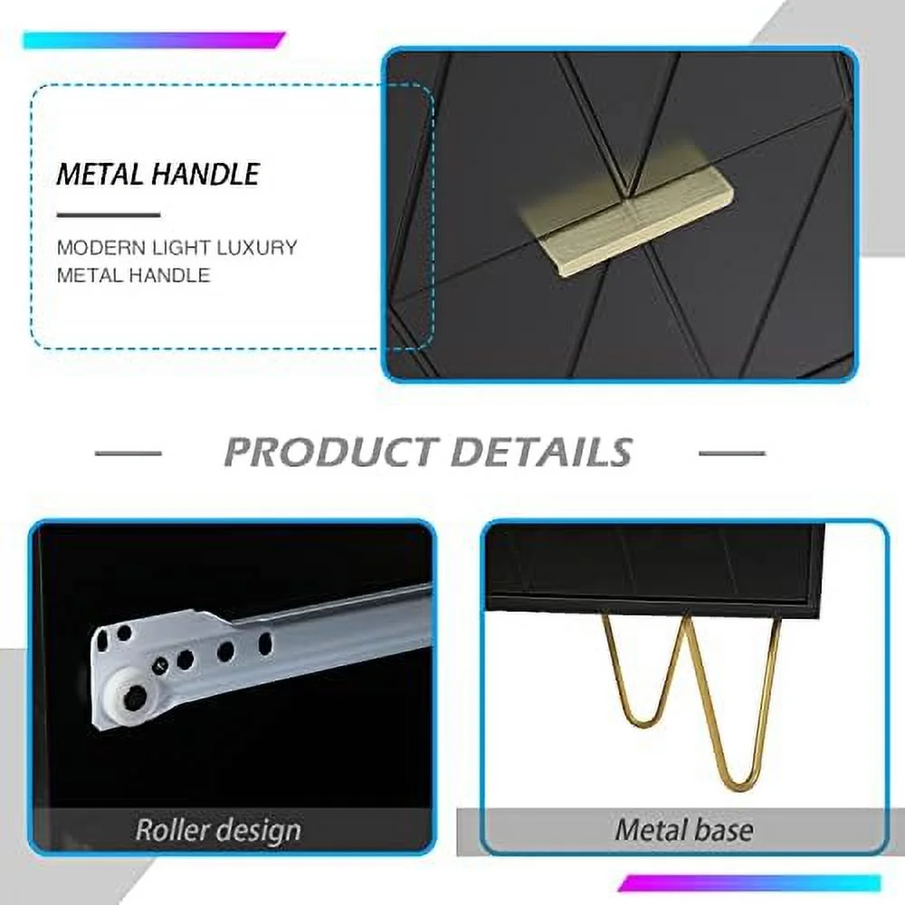 Black 6 Drawer Dresser for Bedroom  Large Double Dresser with Wide Drawers and Gold Handles   Chest of Drawers