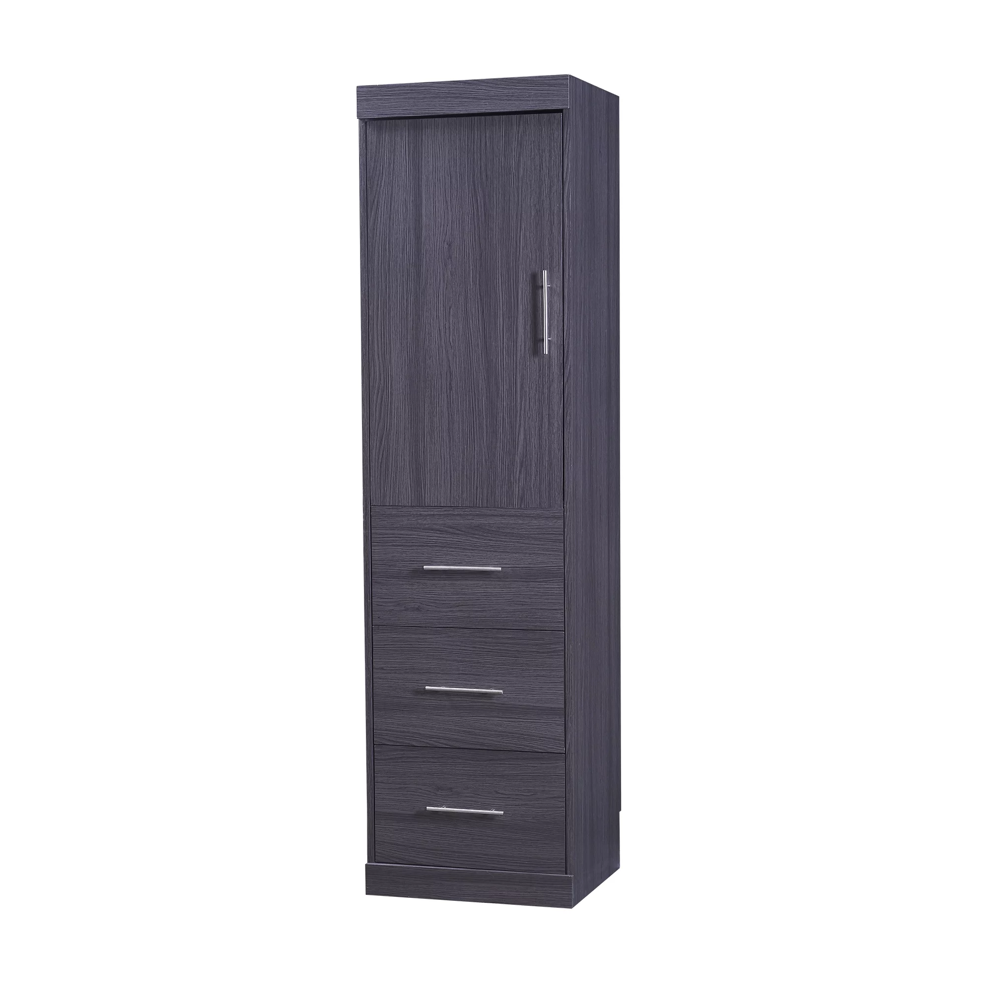 Euroco Wood Full Size Murphy Wall Bed with Wardrobe and Drawers for Living Room, Moveable Wardrobe and Drawers, Space-Saving & Easy Open and Close, Gray