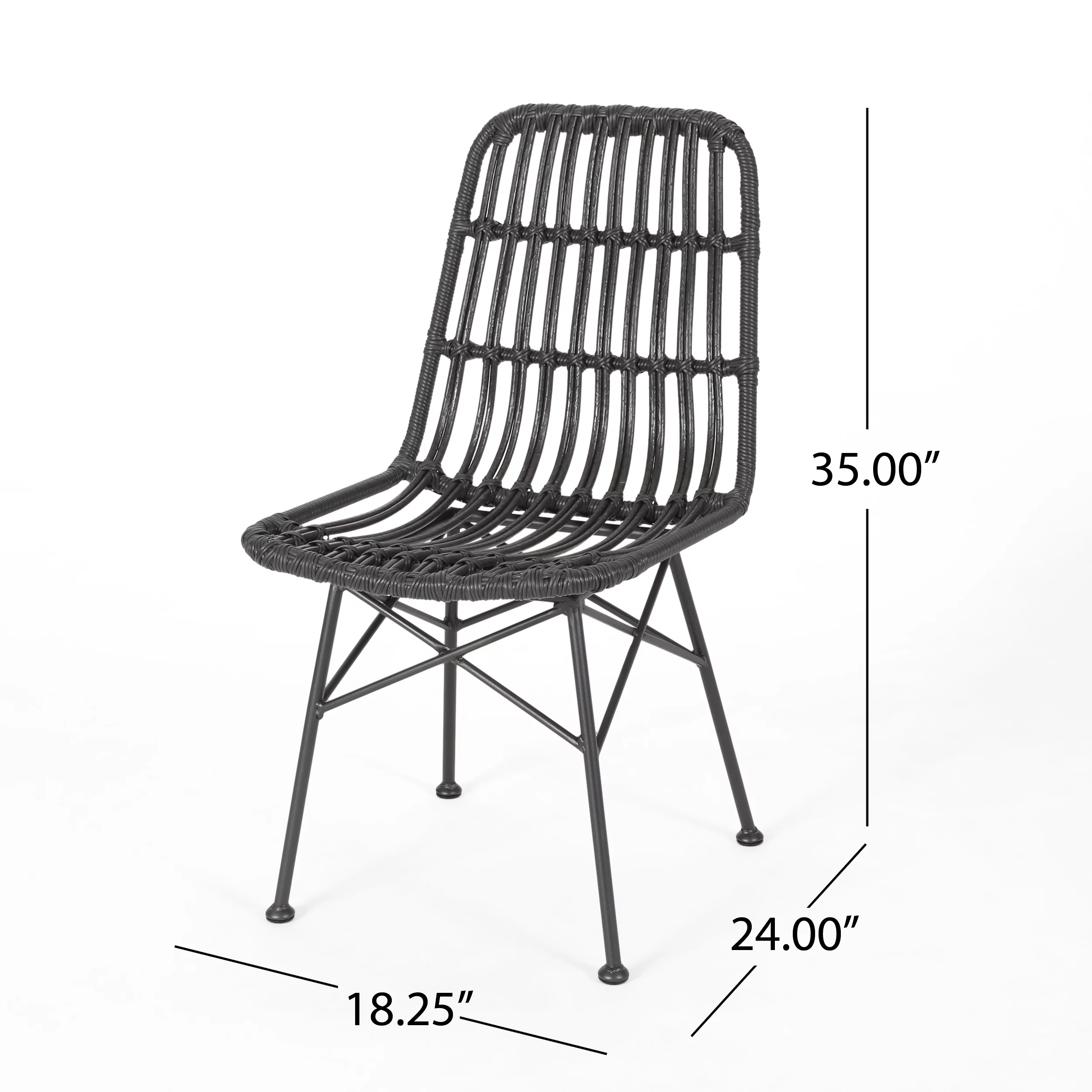 Noble House Dimitri Indoor Wicker Dining Chairs, Set of 2) , Gray and Black