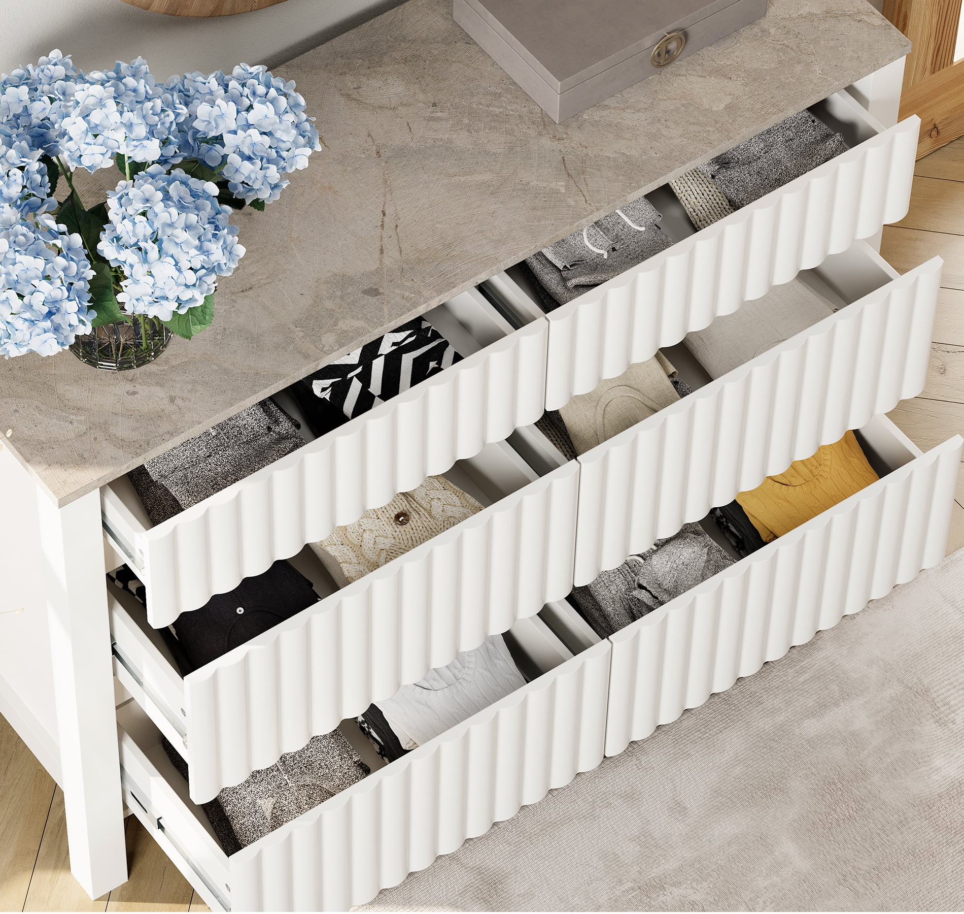 WAMPAT White Dresser for Bedroom with 12 Drawers，Modern Chests & Dressers Storage Cabinet Organizer,Changing Table Dresser for Living Room，Nursery, Hallway