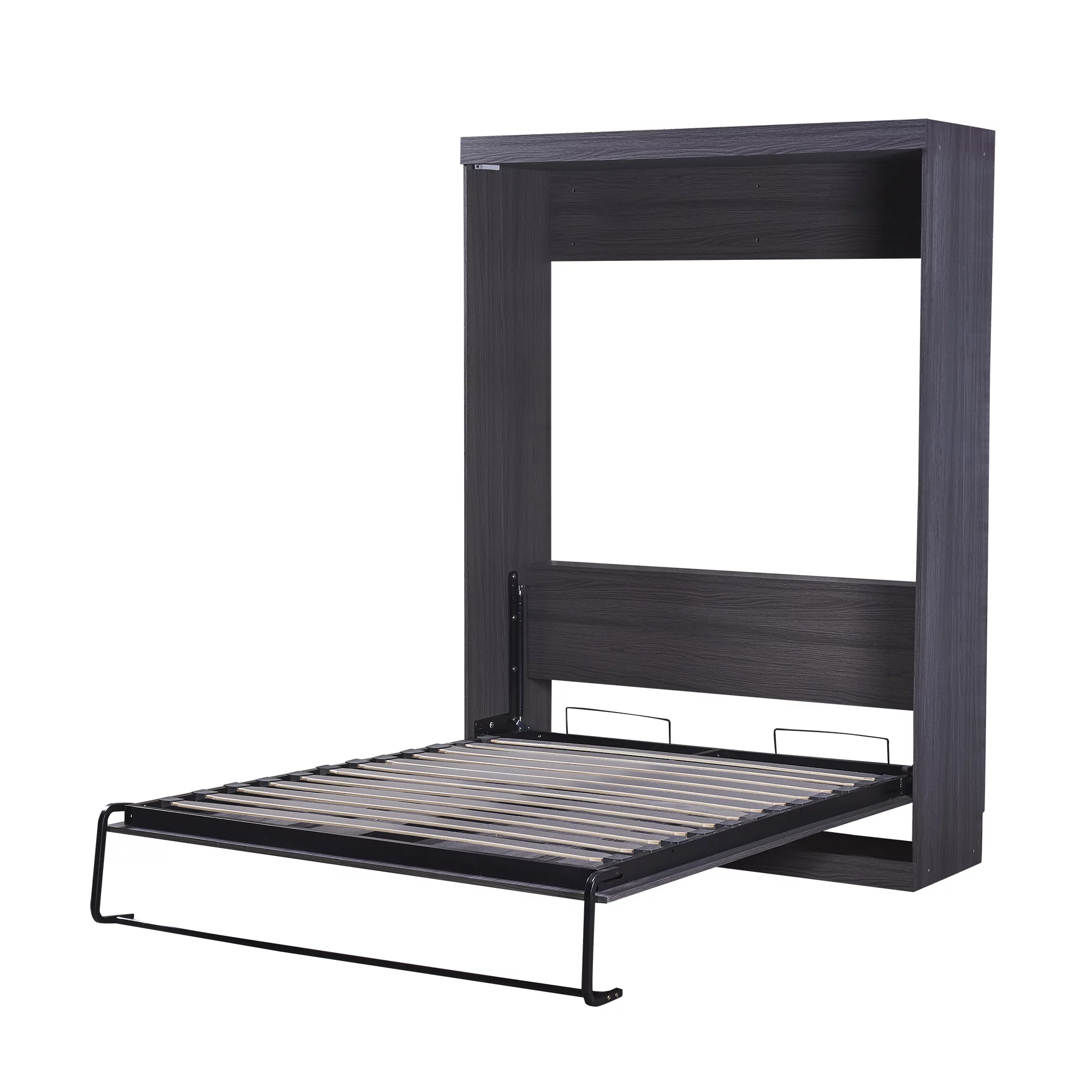 Euroco Wood Full Size Murphy Wall Bed with Wardrobe and Drawers for Living Room, Moveable Wardrobe and Drawers, Space-Saving & Easy Open and Close, Gray