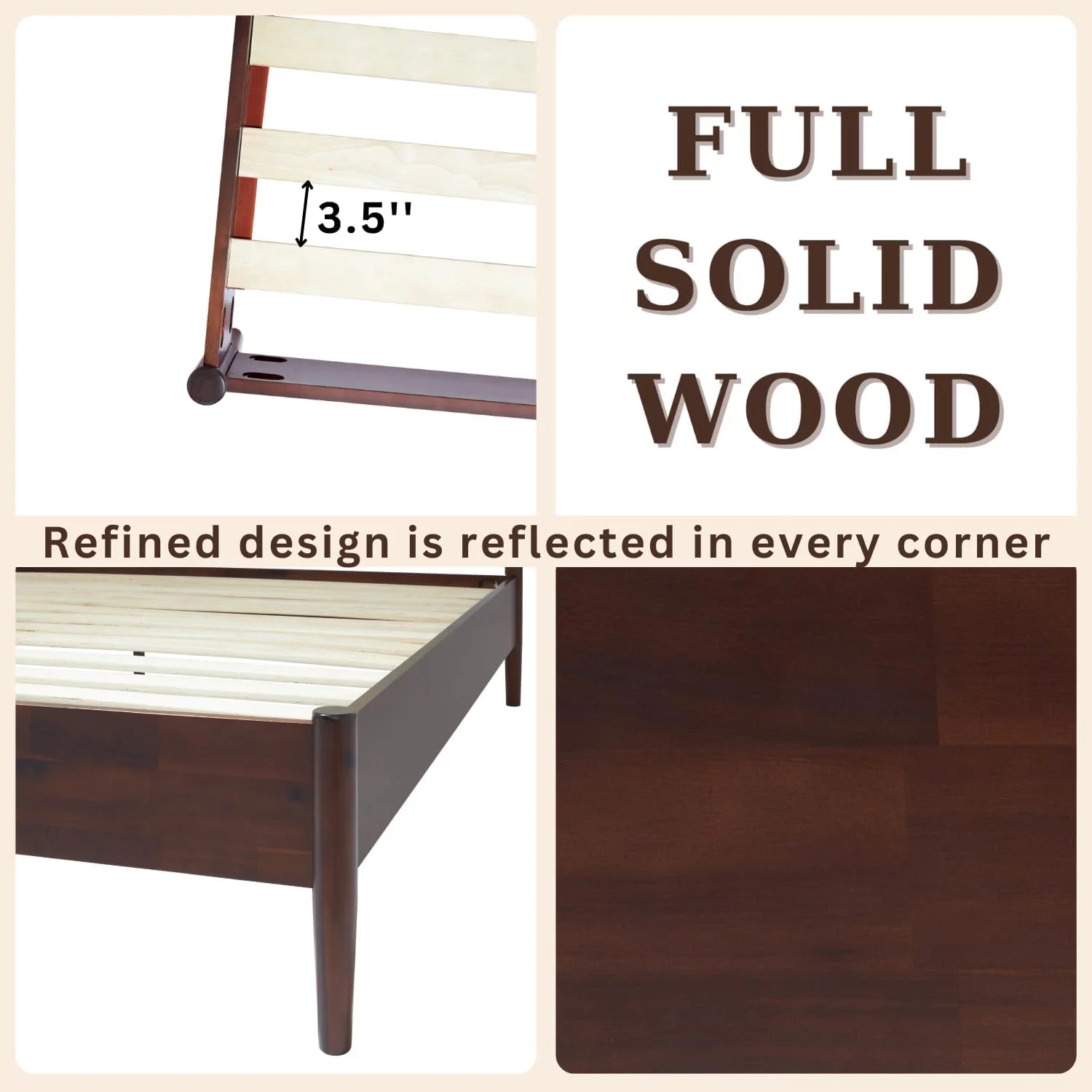 Bme Oliver 15 Inch Signature Bed Frame with Rattan Headboard - Bohemian & Mid Century Style - Acacia Wood - 12 Strong Wood Slat Support - Easy Assembly - No Box Spring Needed - Walnut, Queen
