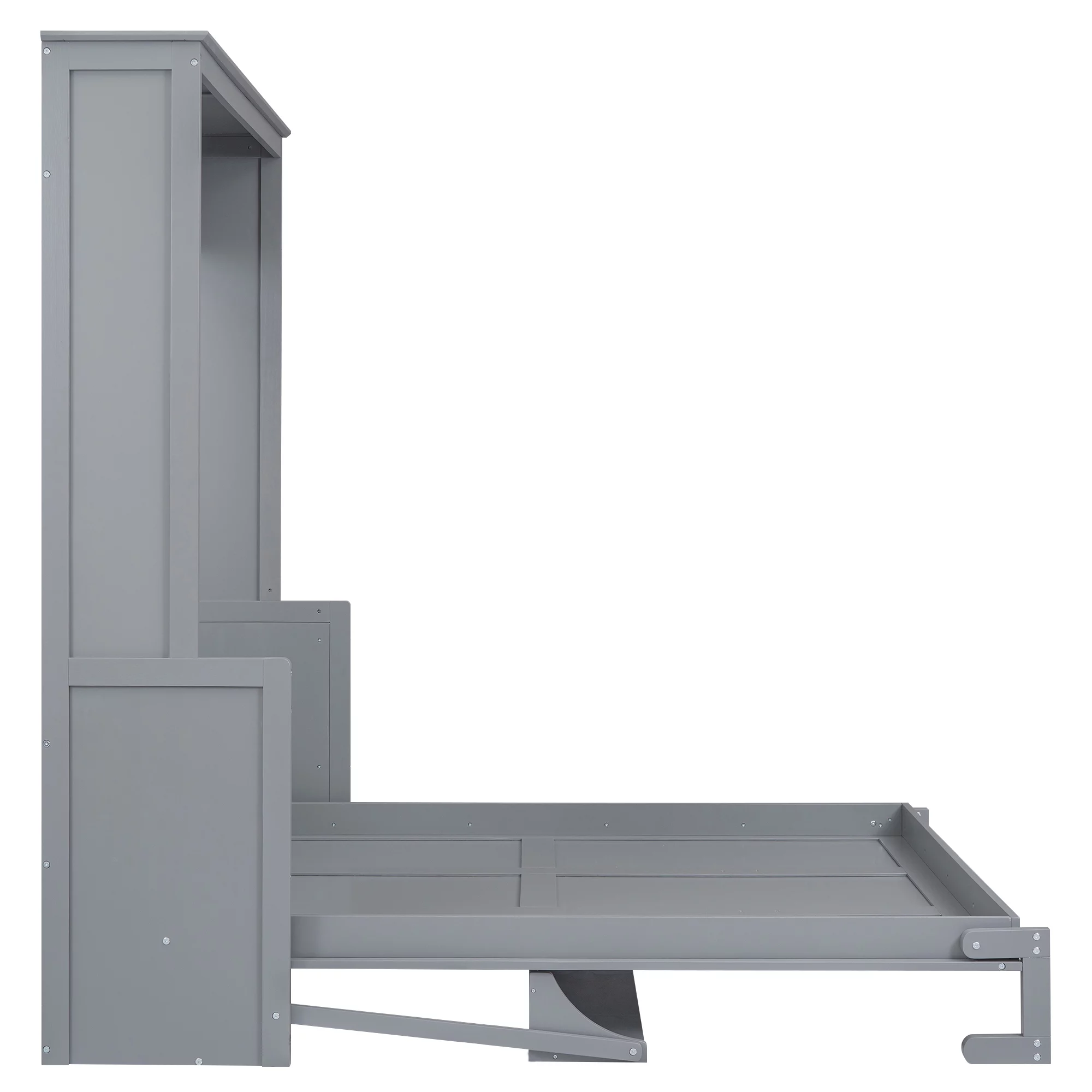 Euroco Queen Size Murphy Bed with Desk and Shelf, Convertible Wall Bed into a Cabinet for Living Room, Guests Room, Space-Saving & Easy Open and Close, Gray