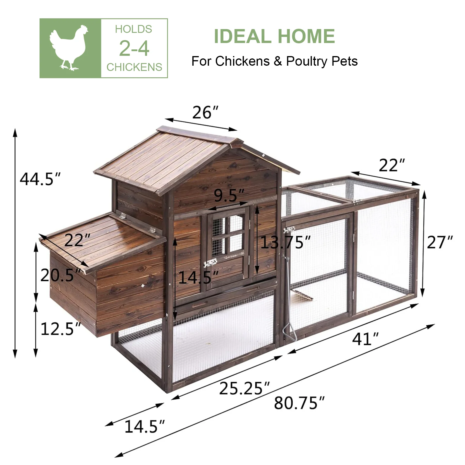 TANGJEAMER Wooden Chicken Coop Large Outdoor Hen House with Nest Box Poultry Cage Rabbit Hutch 80''- Waterproof UV Panel Brown
