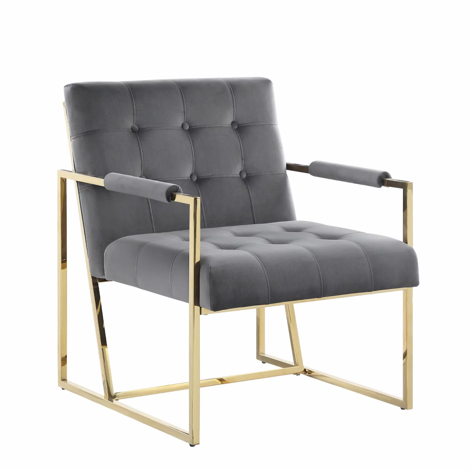 Louie Modern Velvet Tufted Arm Chair with Gold Frame