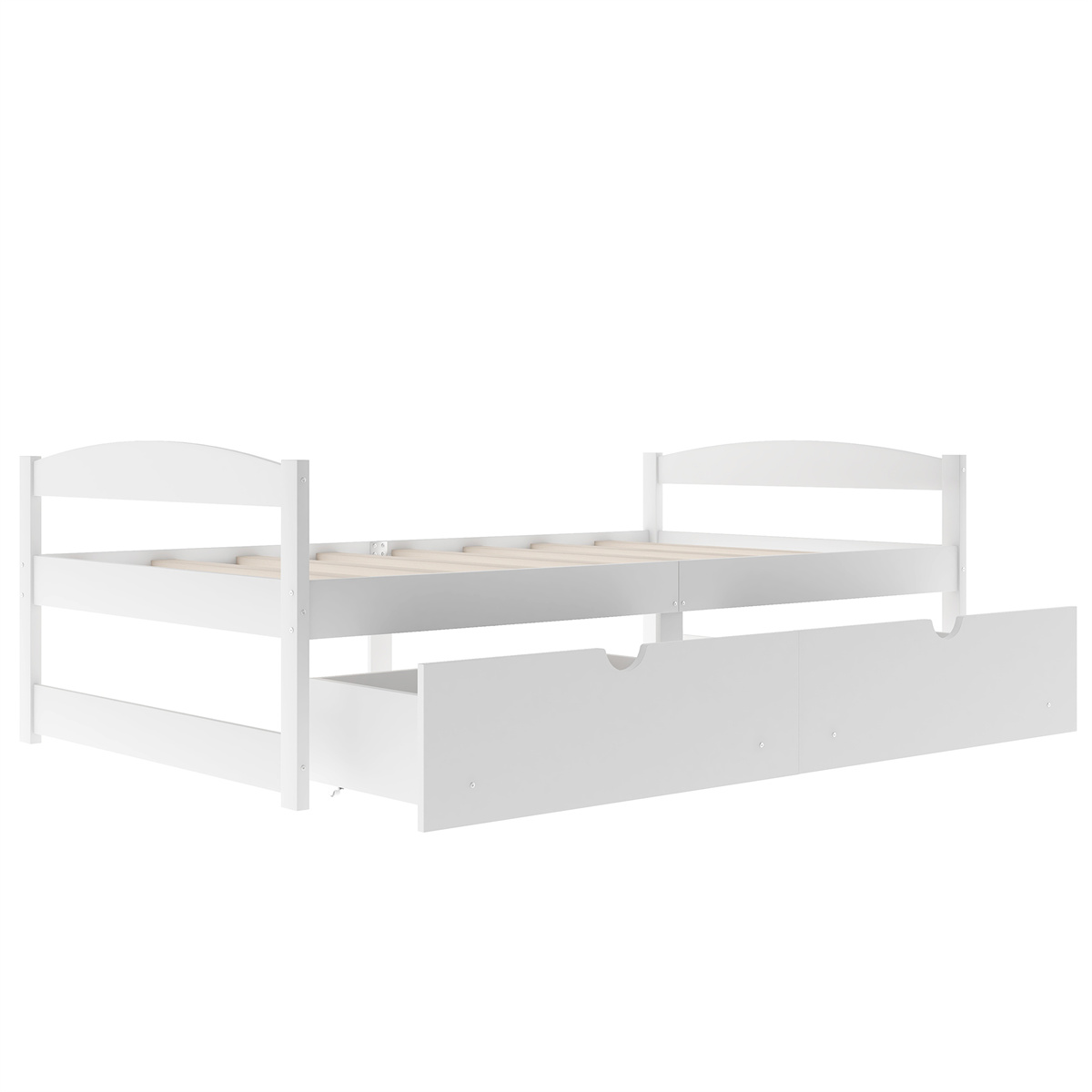 Wood Bed Frame Twin Size with 2 Drawers Platform Bed w/Headboard & Footboard Solid Wood Slat Support, No Box Spring Needed, Panel Bed Mattress Foundation