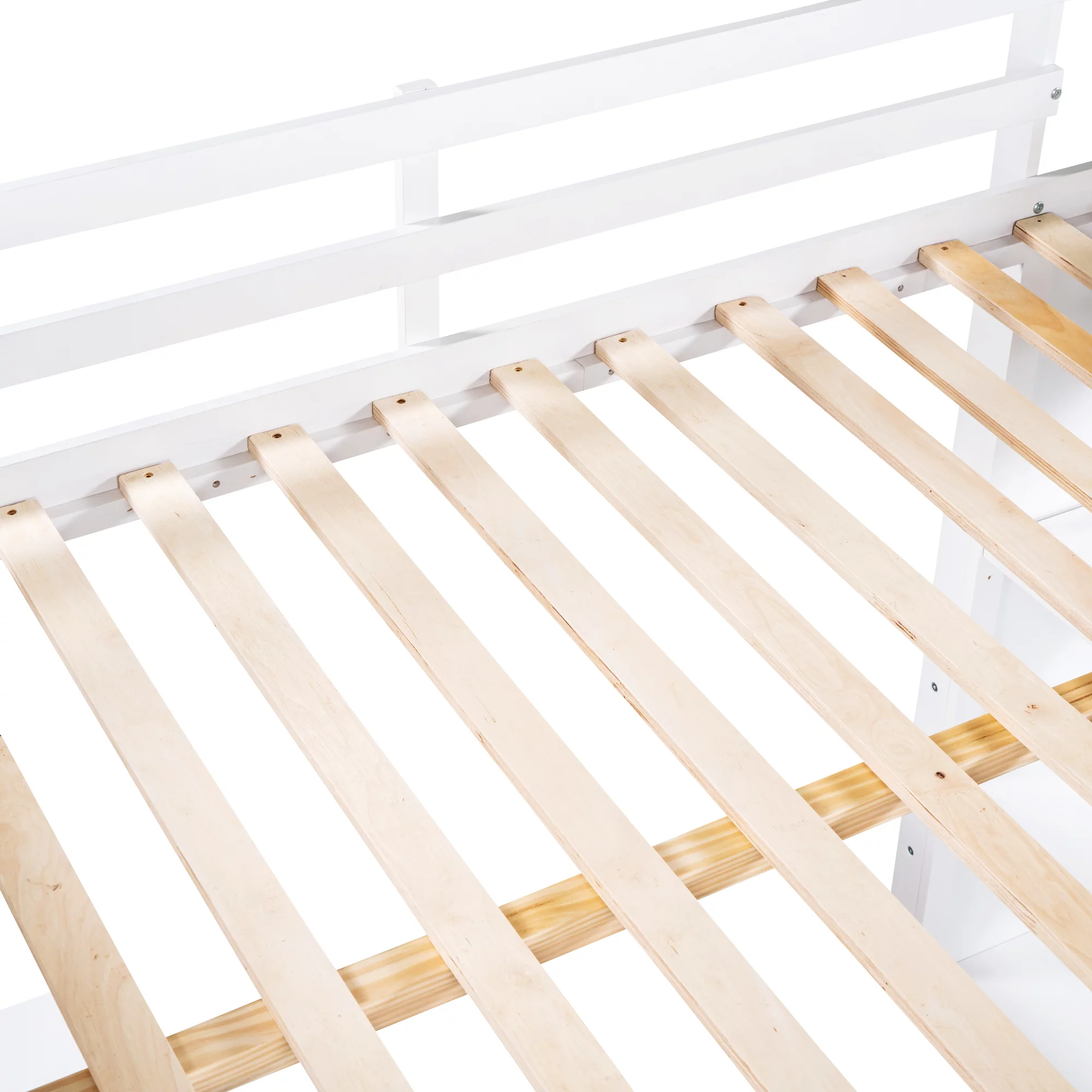 CoSoTower Full Size Loft Bed with Ladder, Shelves, and Desk, White