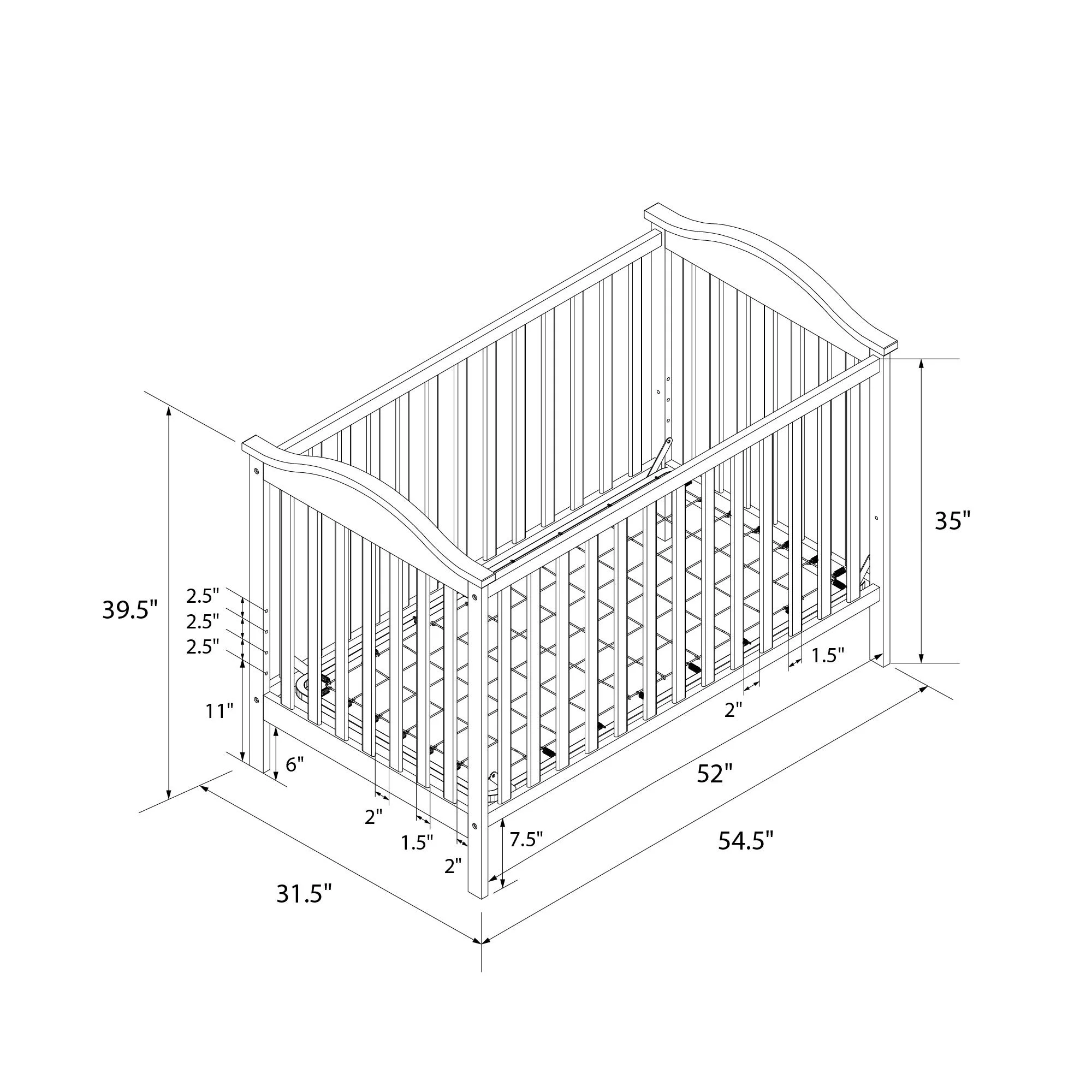 Baby Relax Adele 3-in-1 Convertible Crib, White