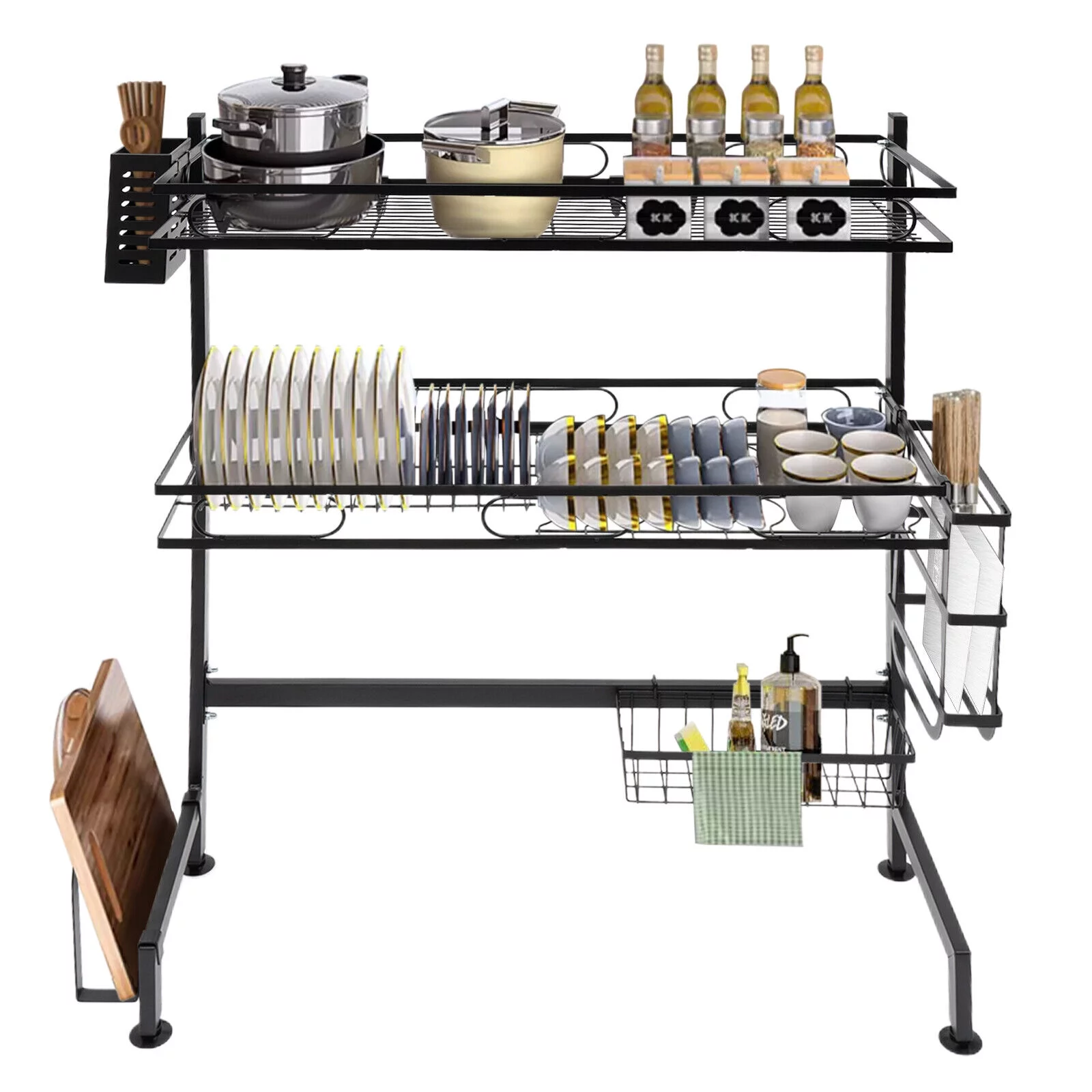 2-tiers Over-the-sink Adjustable Large 24.4'' Dish Drying Rack Large Drainage Multifunctional Kitchen Rack